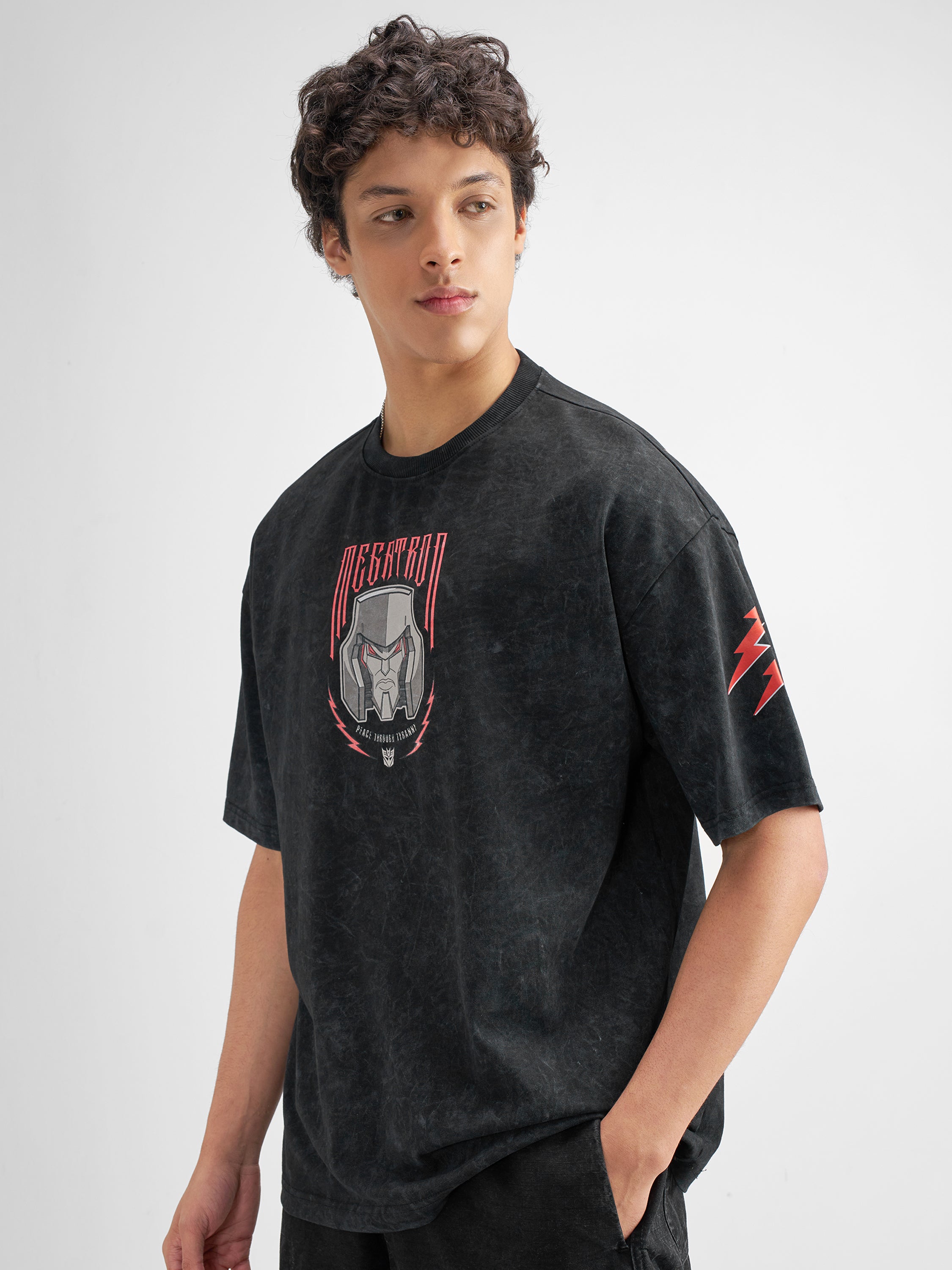 Highlander Men Black Transformers Printed Round Neck Oversized Fit T-Shirt - Black - Image 4
