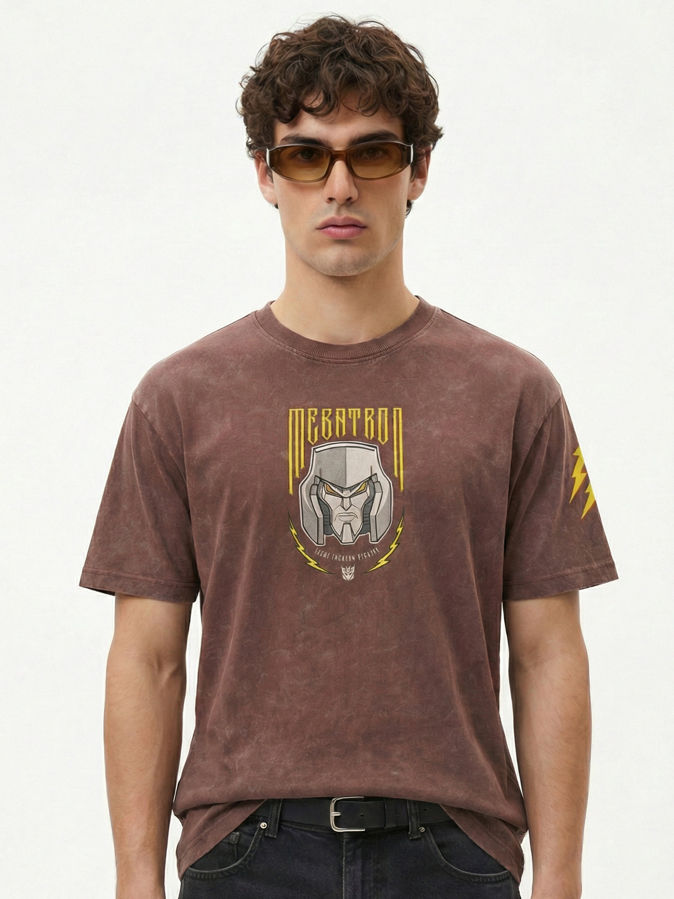Highlander Men Brown Transformers Printed Round Neck Oversized Fit T-Shirt - Brown - Image 3
