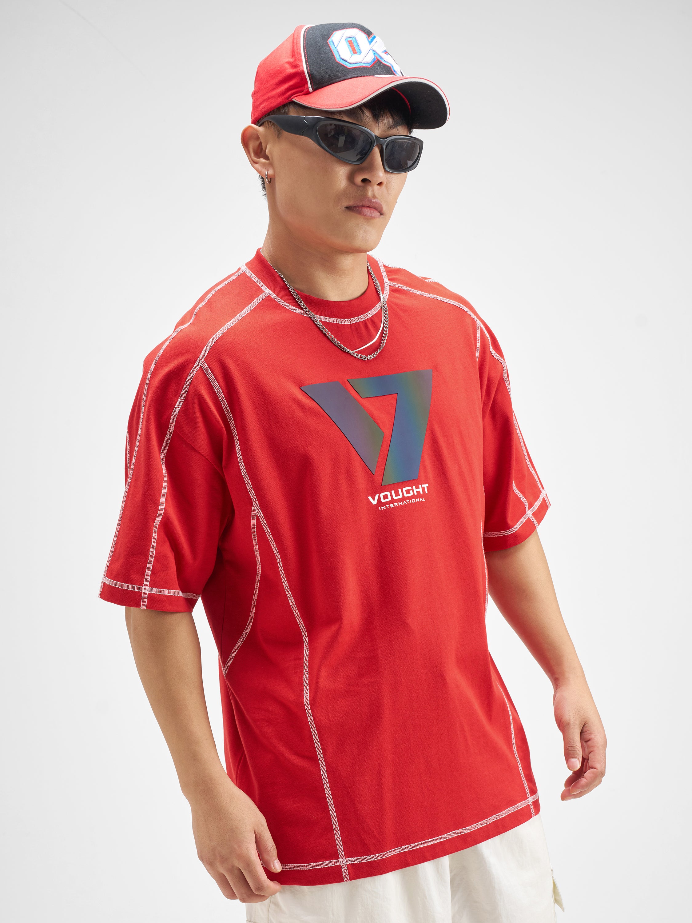 Highlander Men Red The Boys Printed Round Neck Oversized Fit T-Shirt - Red - Image 6