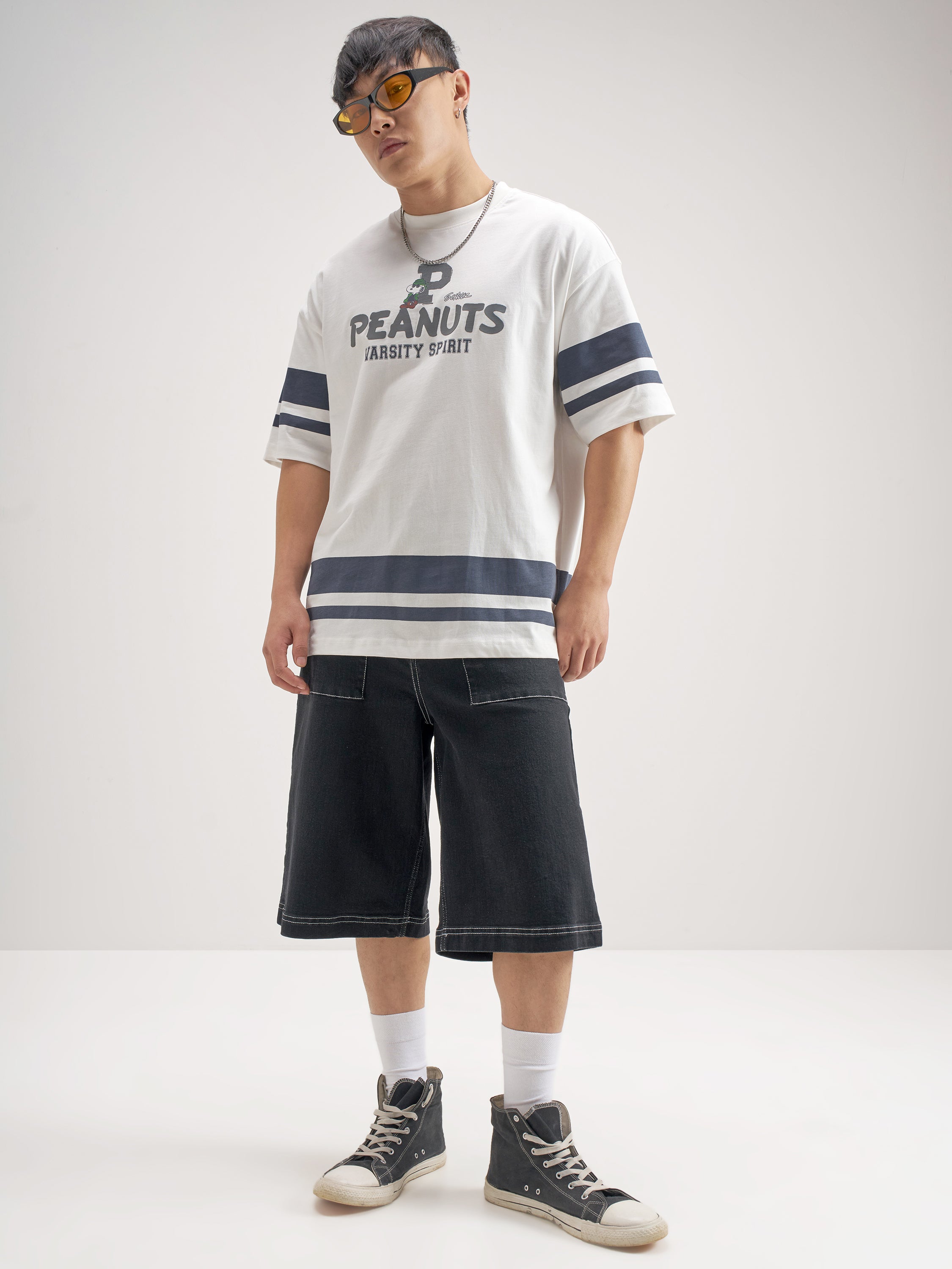 Highlander Men White Peanuts Printed Round Neck Oversized Fit T-Shirt - White - Image 2