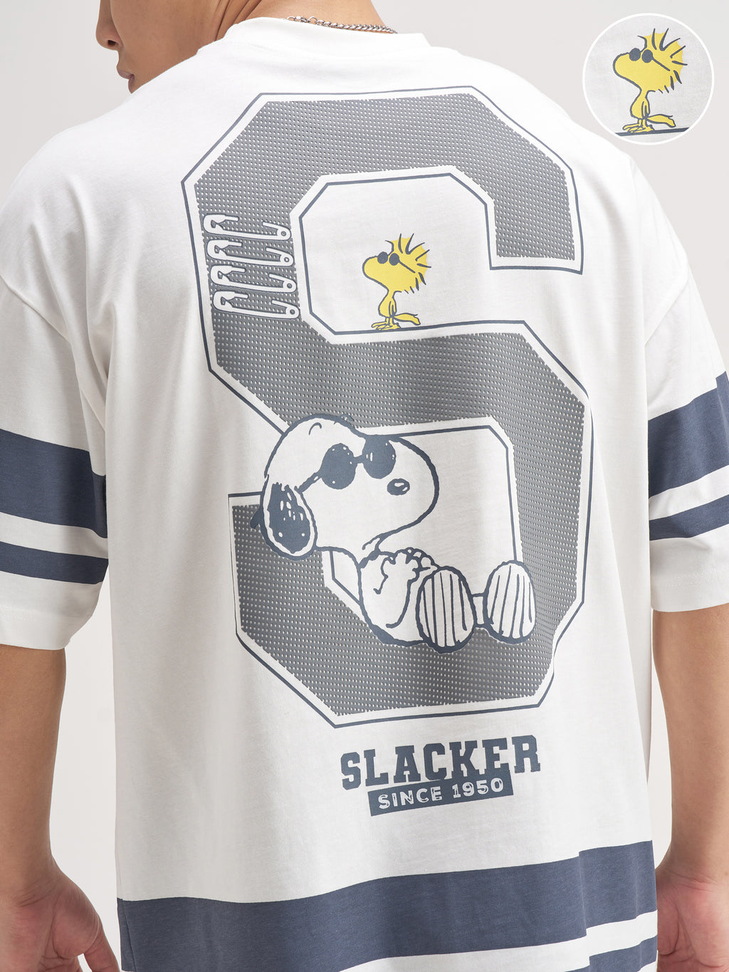 Highlander Men White Peanuts Printed Round Neck Oversized Fit T-Shirt - White - Image 5