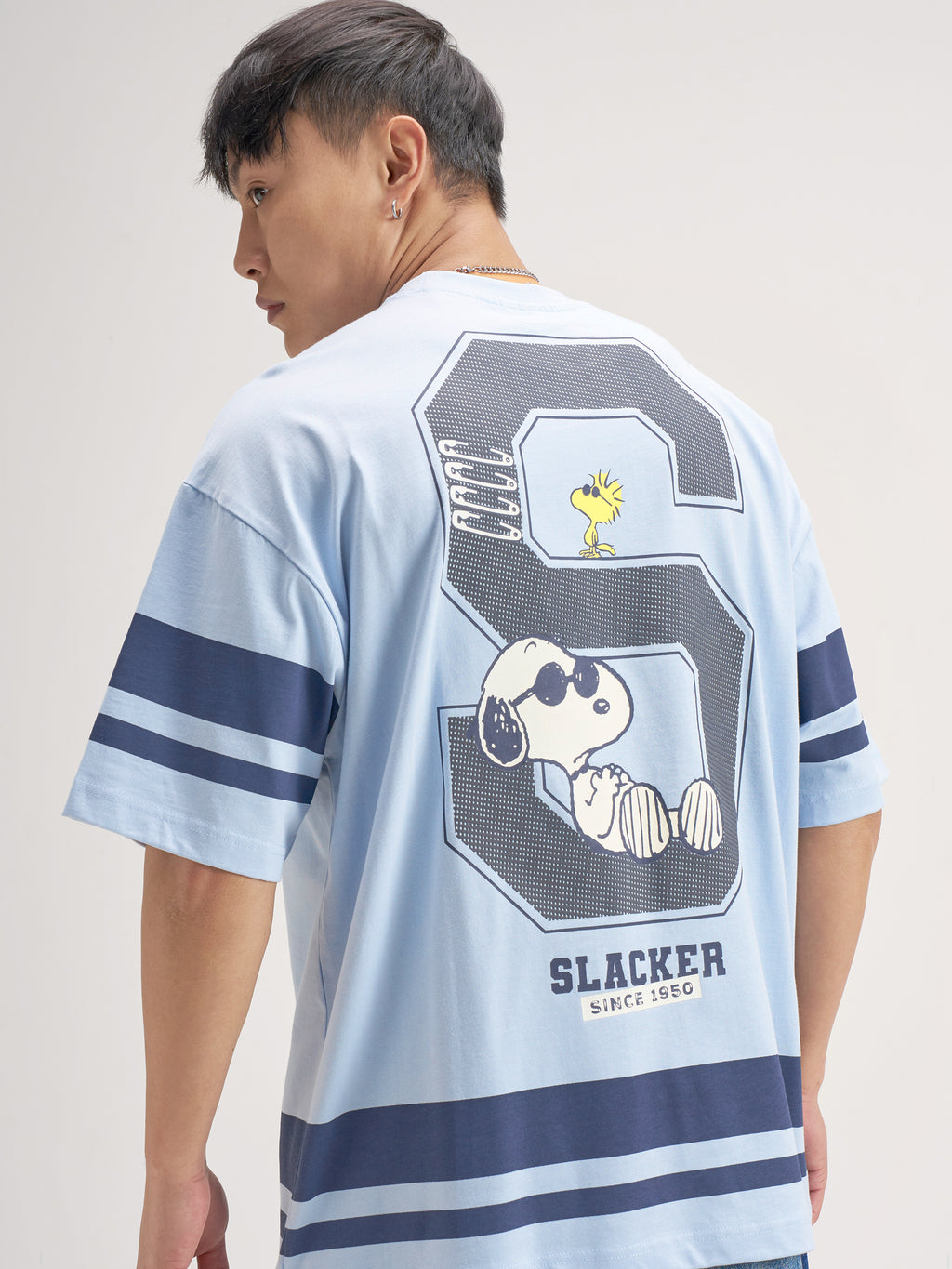 Highlander Men Blue Peanuts Printed Round Neck Oversized Fit T-Shirt - Blue - Image 1
