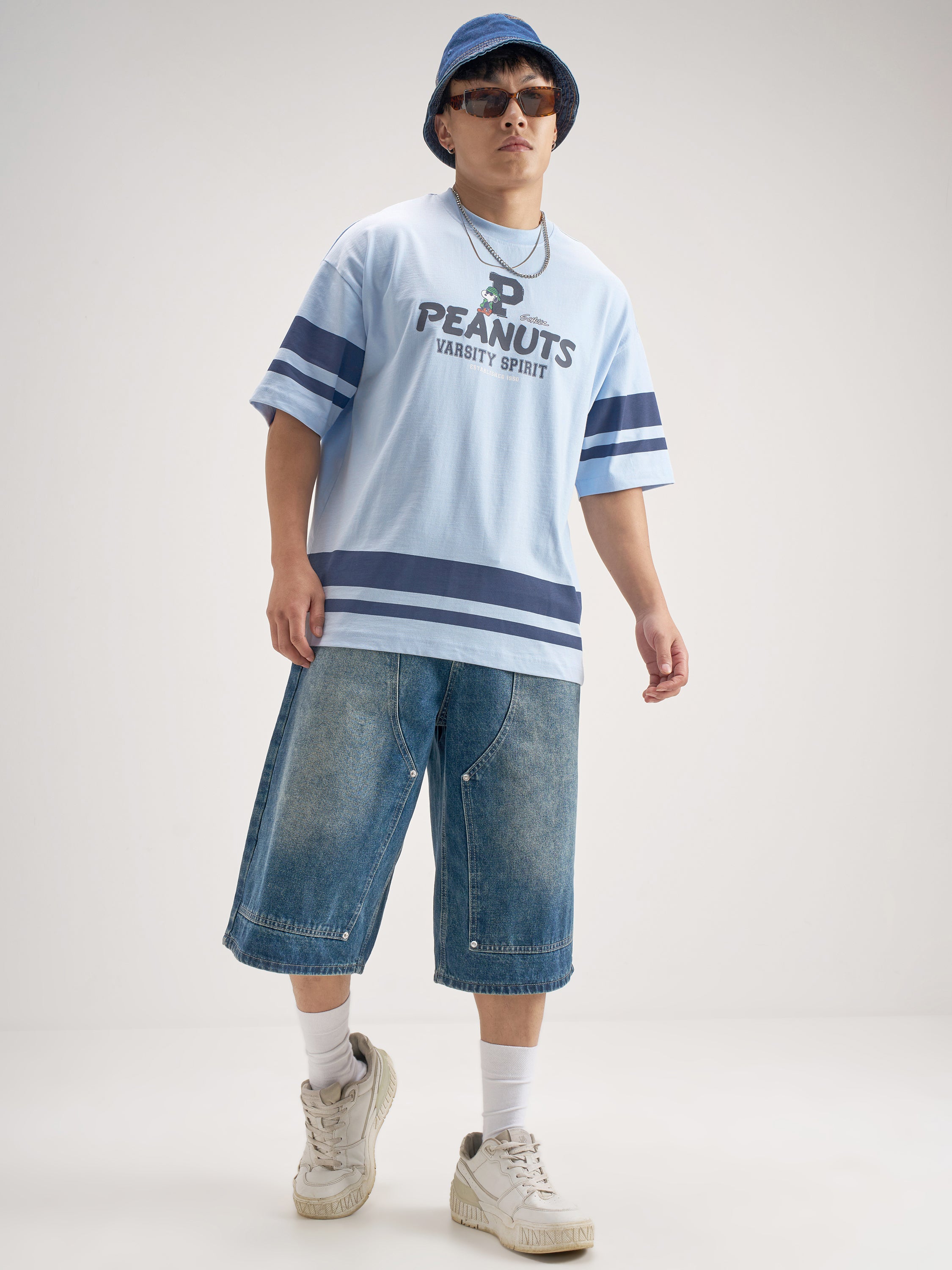 Highlander Men Blue Peanuts Printed Round Neck Oversized Fit T-Shirt - Blue - Image 2