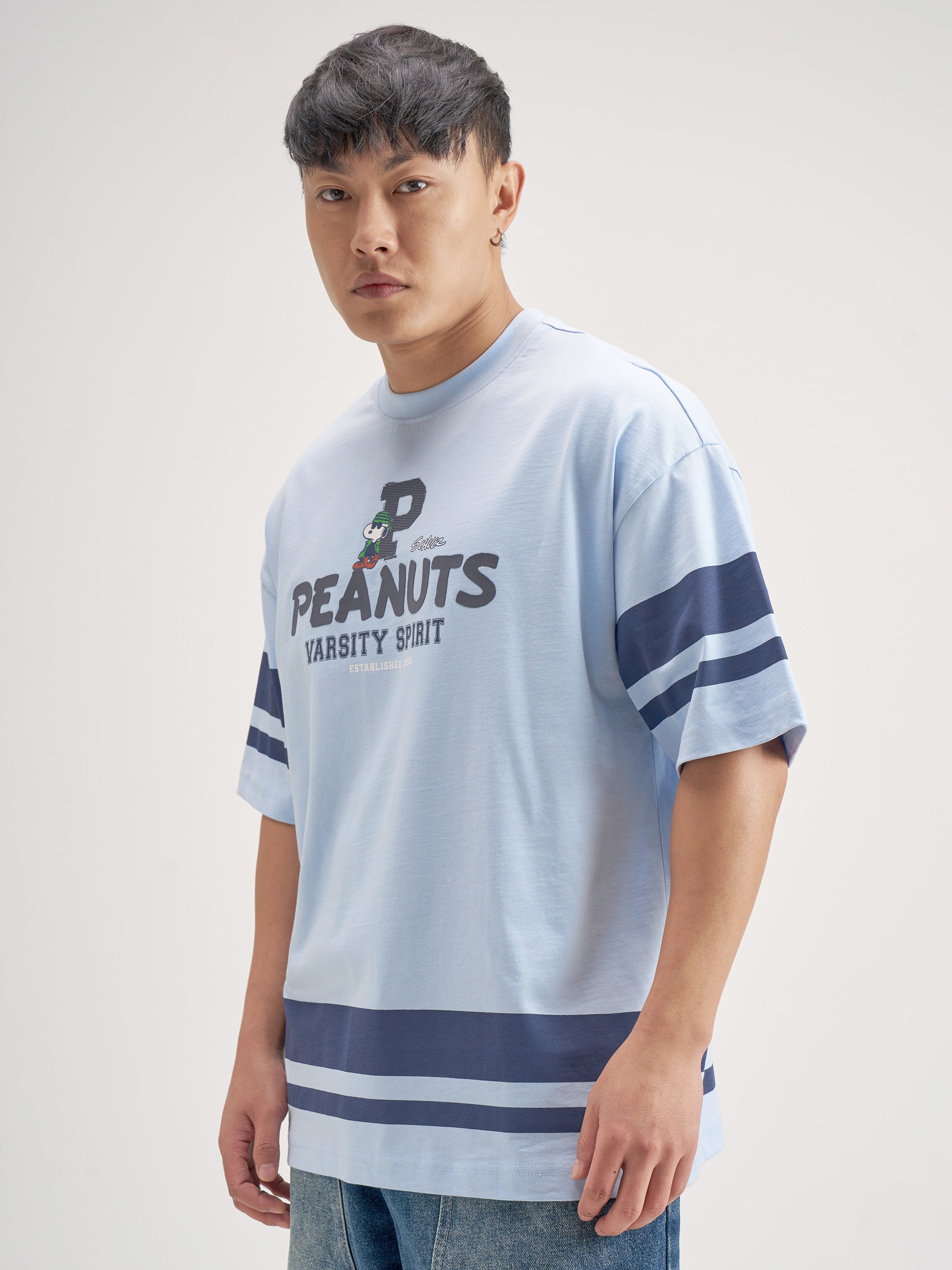 Highlander Men Blue Peanuts Printed Round Neck Oversized Fit T-Shirt - Blue - Image 4