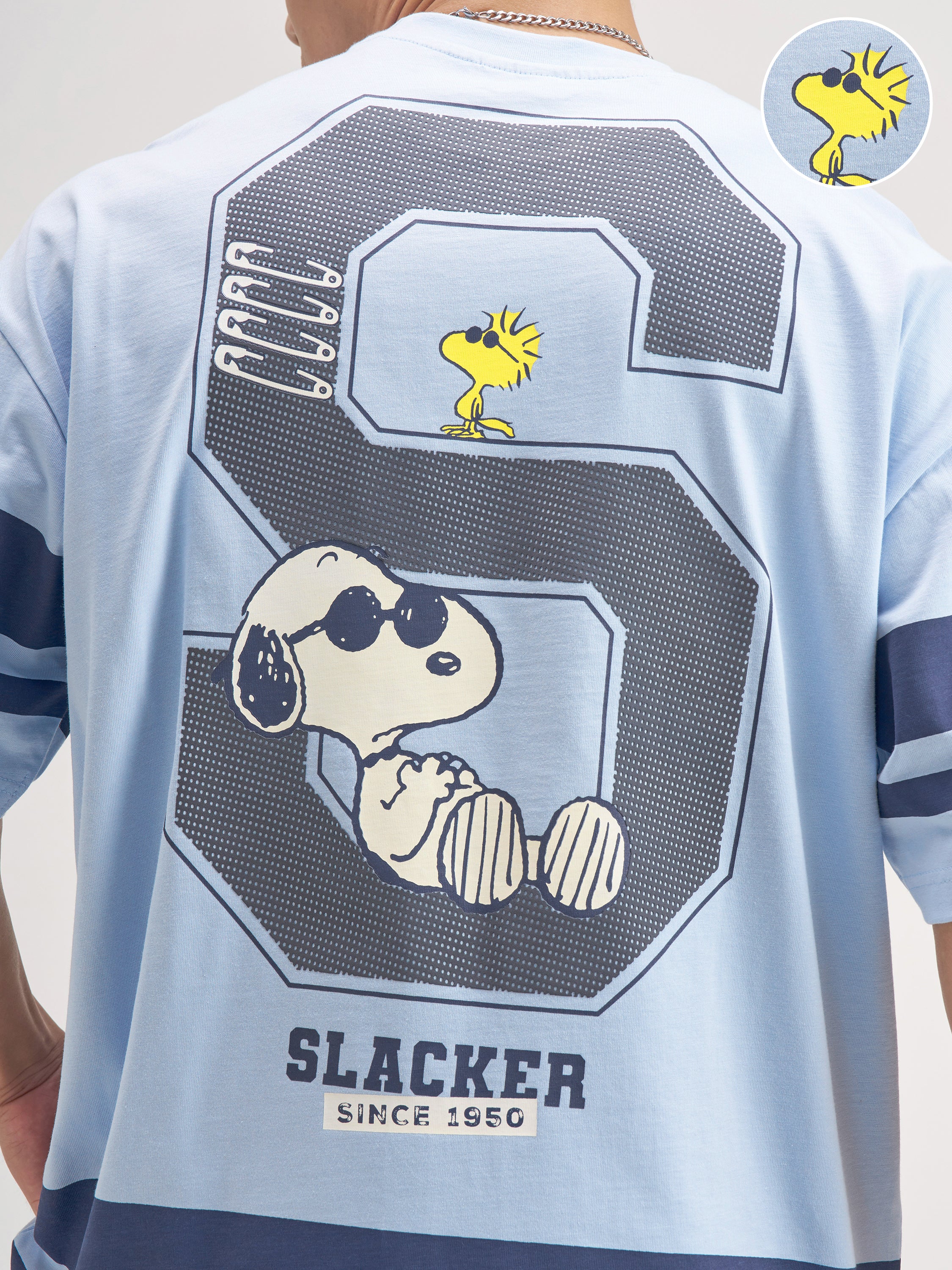 Highlander Men Blue Peanuts Printed Round Neck Oversized Fit T-Shirt - Blue - Image 5