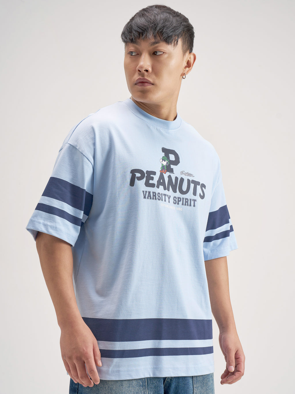 Highlander Men Blue Peanuts Printed Round Neck Oversized Fit T-Shirt - Blue - Image 6