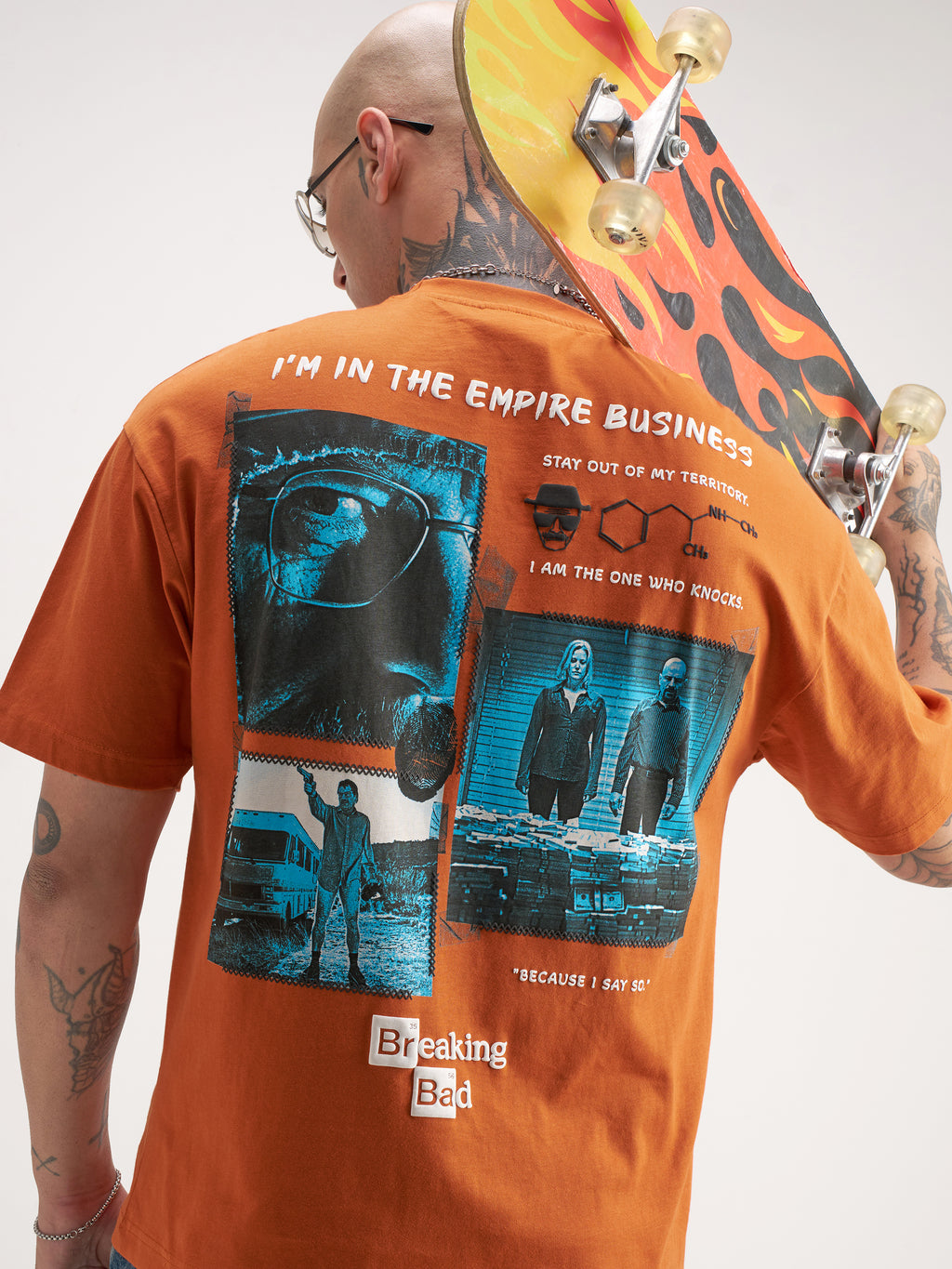Highlander Men Orange Breaking Bad Printed Round Neck Oversized Fit T-Shirt - Orange - Image 1