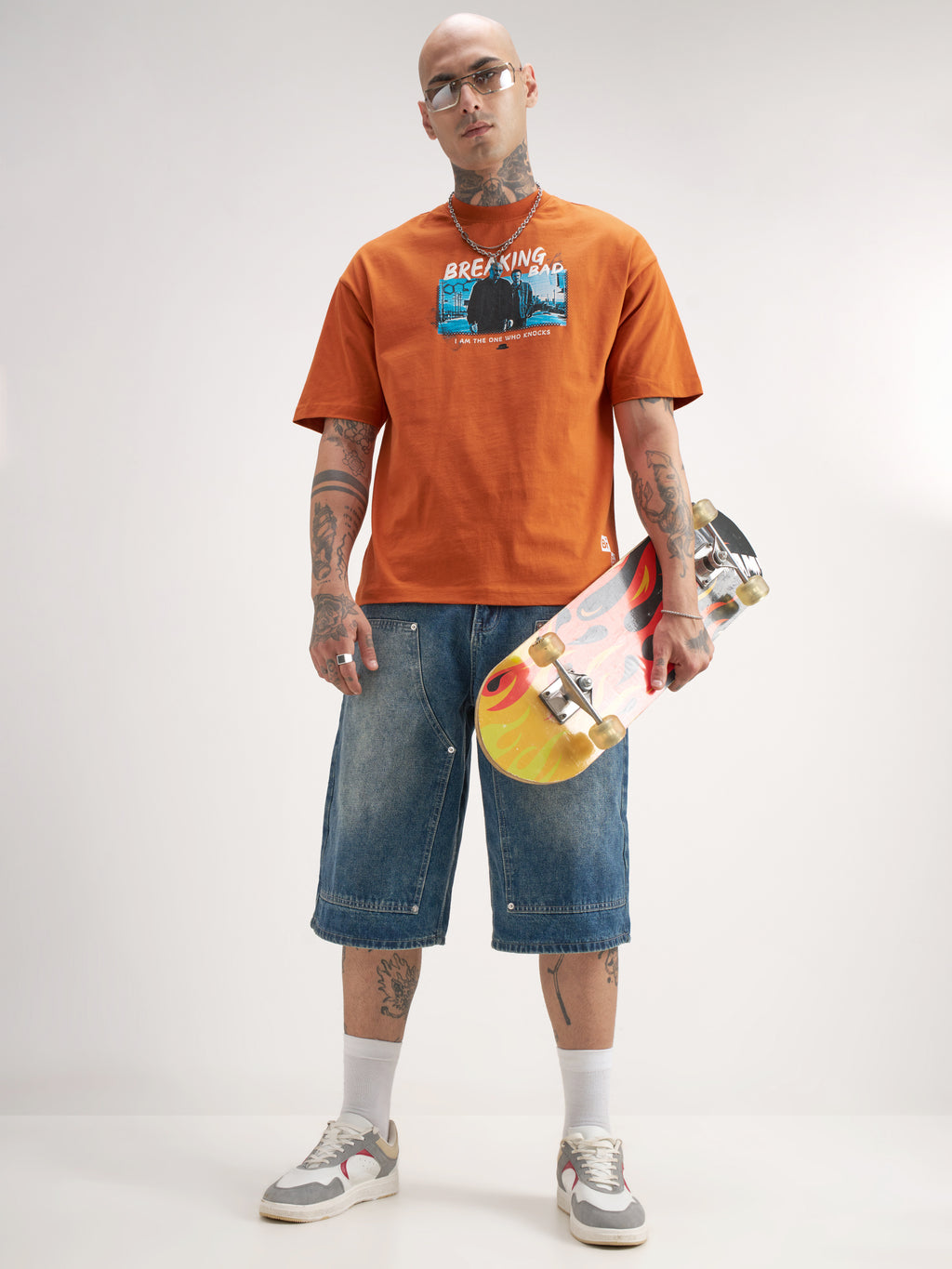 Highlander Men Orange Breaking Bad Printed Round Neck Oversized Fit T-Shirt - Orange - Image 2