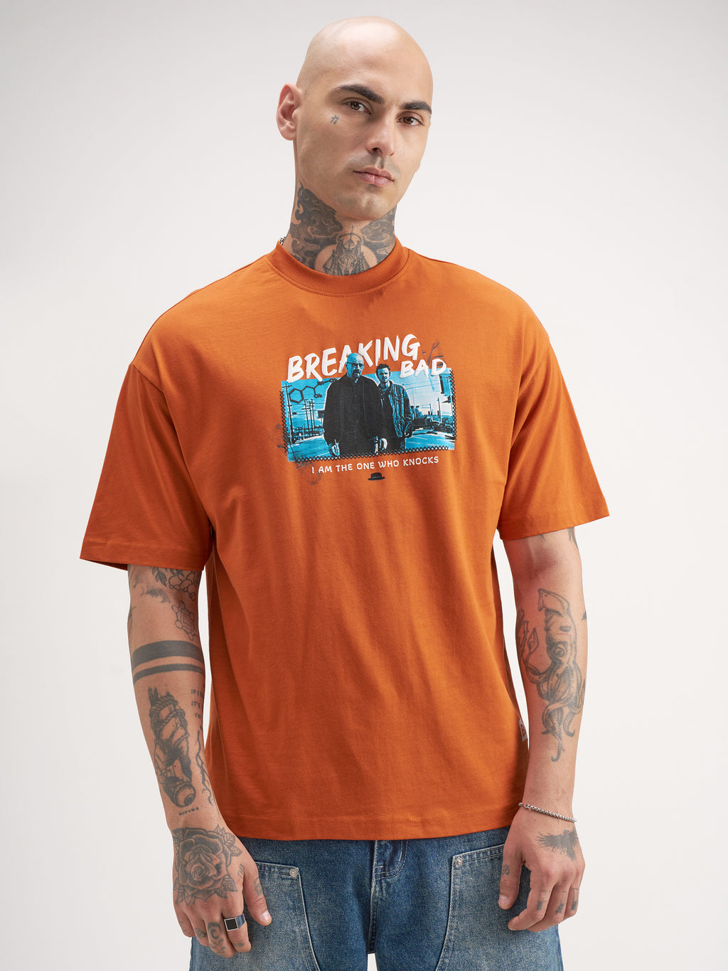 Highlander Men Orange Breaking Bad Printed Round Neck Oversized Fit T-Shirt - Orange - Image 3
