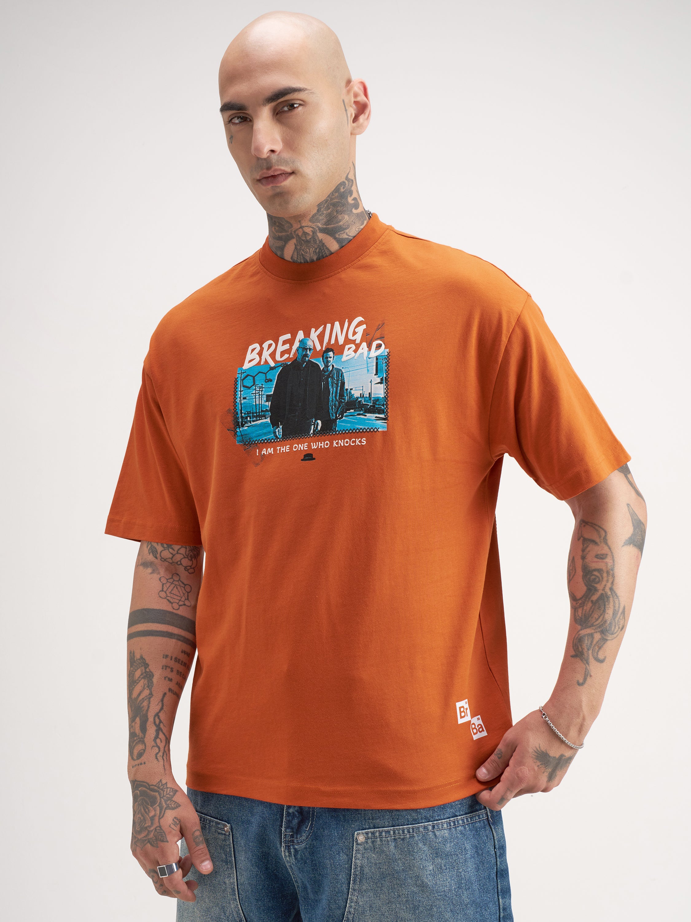 Highlander Men Orange Breaking Bad Printed Round Neck Oversized Fit T-Shirt - Orange - Image 4