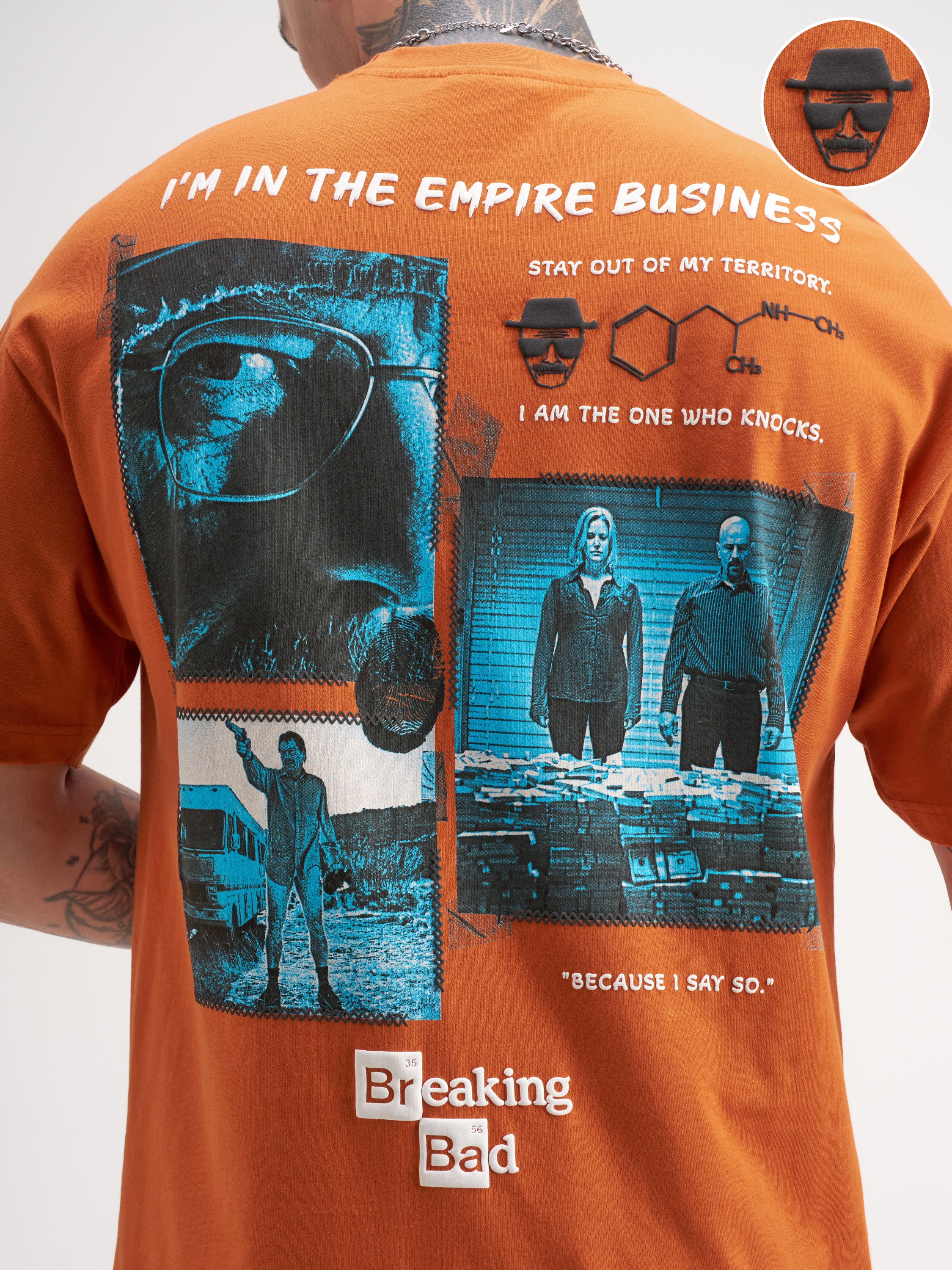 Highlander Men Orange Breaking Bad Printed Round Neck Oversized Fit T-Shirt - Orange - Image 5