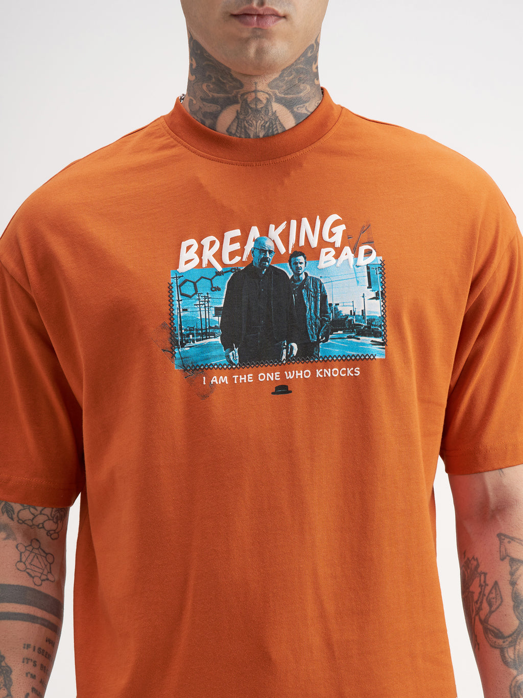 Highlander Men Orange Breaking Bad Printed Round Neck Oversized Fit T-Shirt - Orange - Image 7