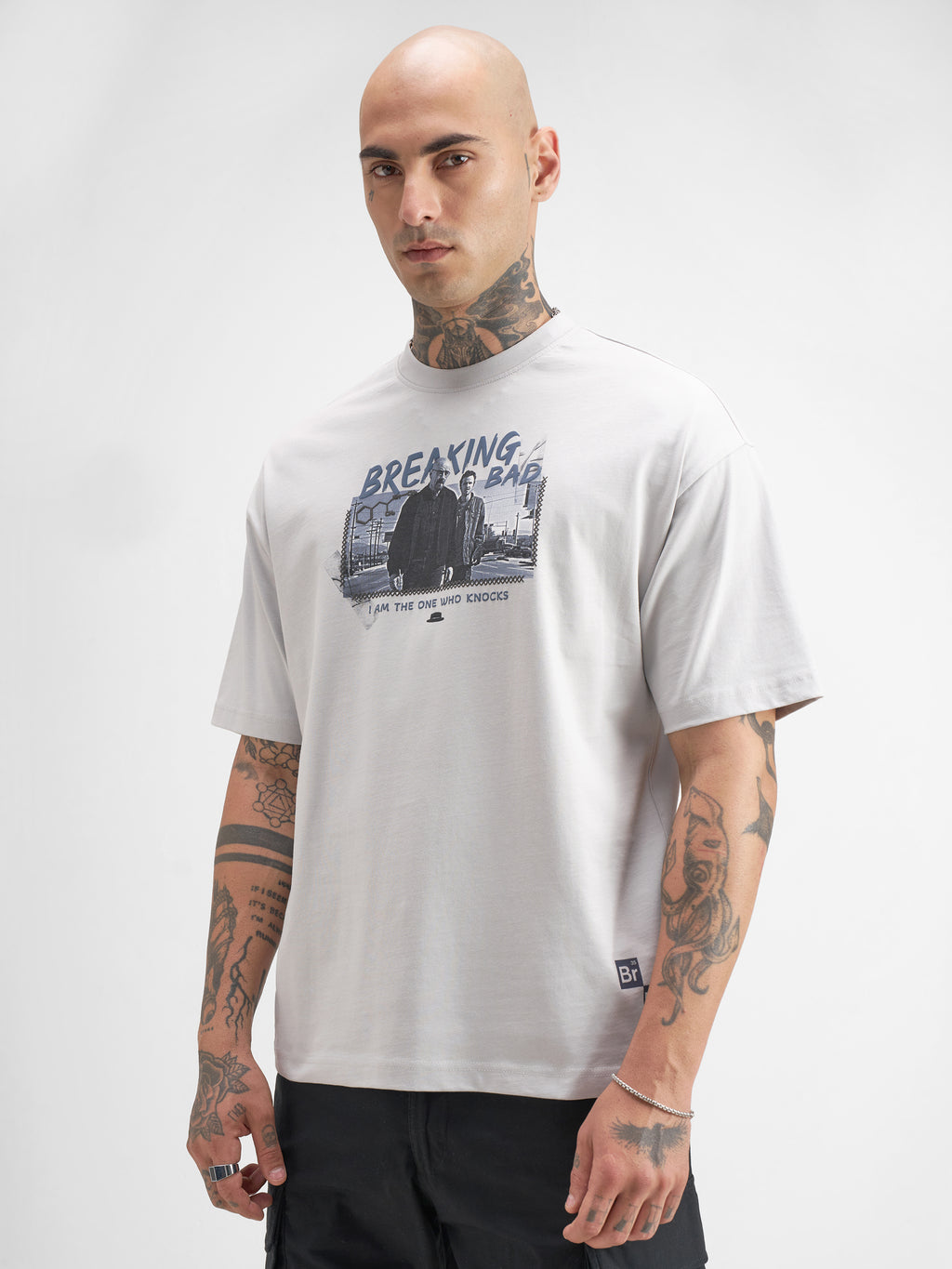 Highlander Men Orange Breaking Bad Printed Round Neck Oversized Fit T-Shirt - Grey - Image 4