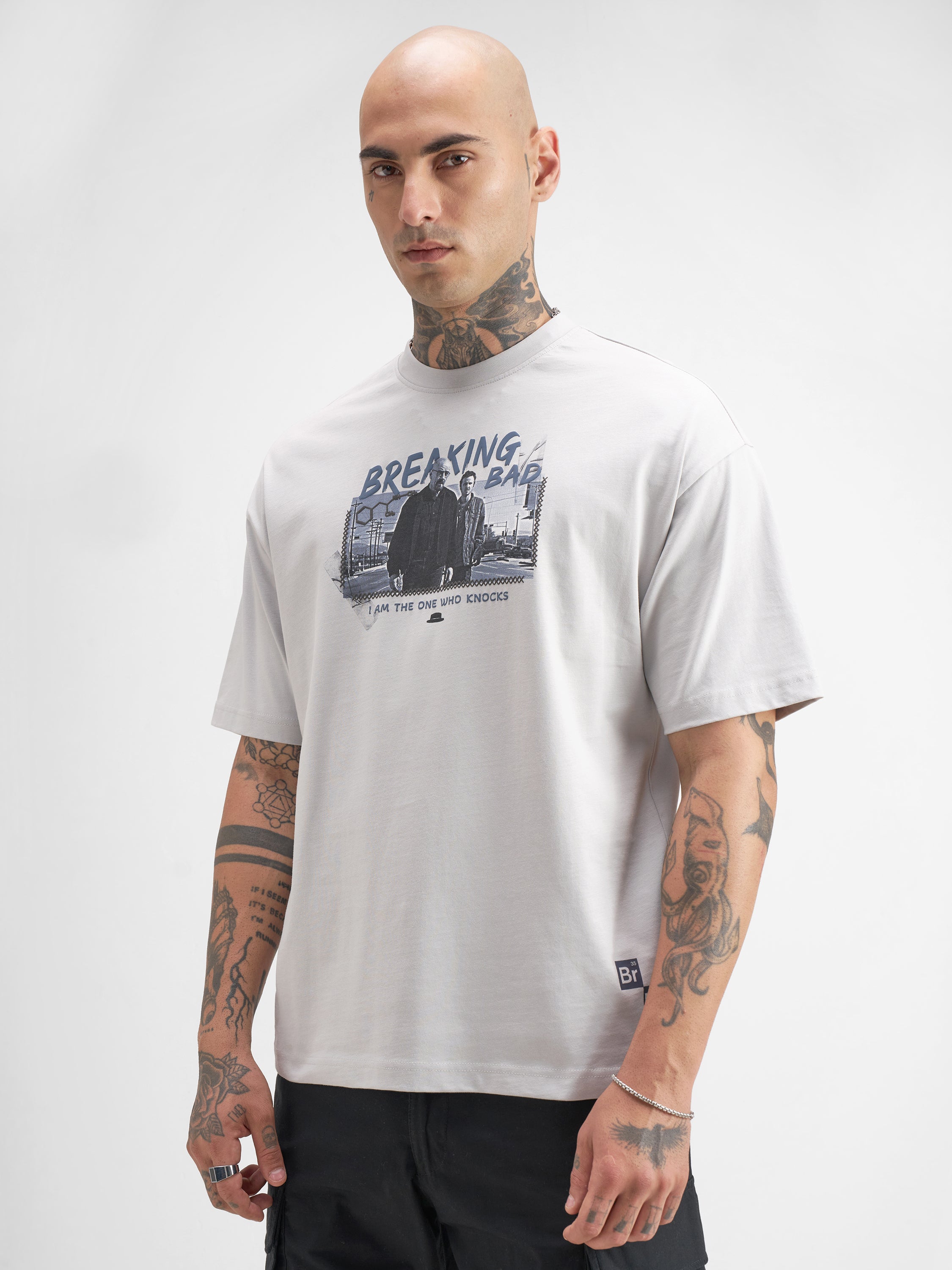 Highlander Men Orange Breaking Bad Printed Round Neck Oversized Fit T-Shirt - Grey - Image 4