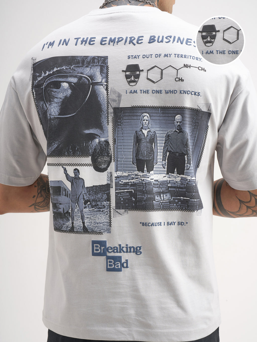 Highlander Men Orange Breaking Bad Printed Round Neck Oversized Fit T-Shirt - Grey - Image 5