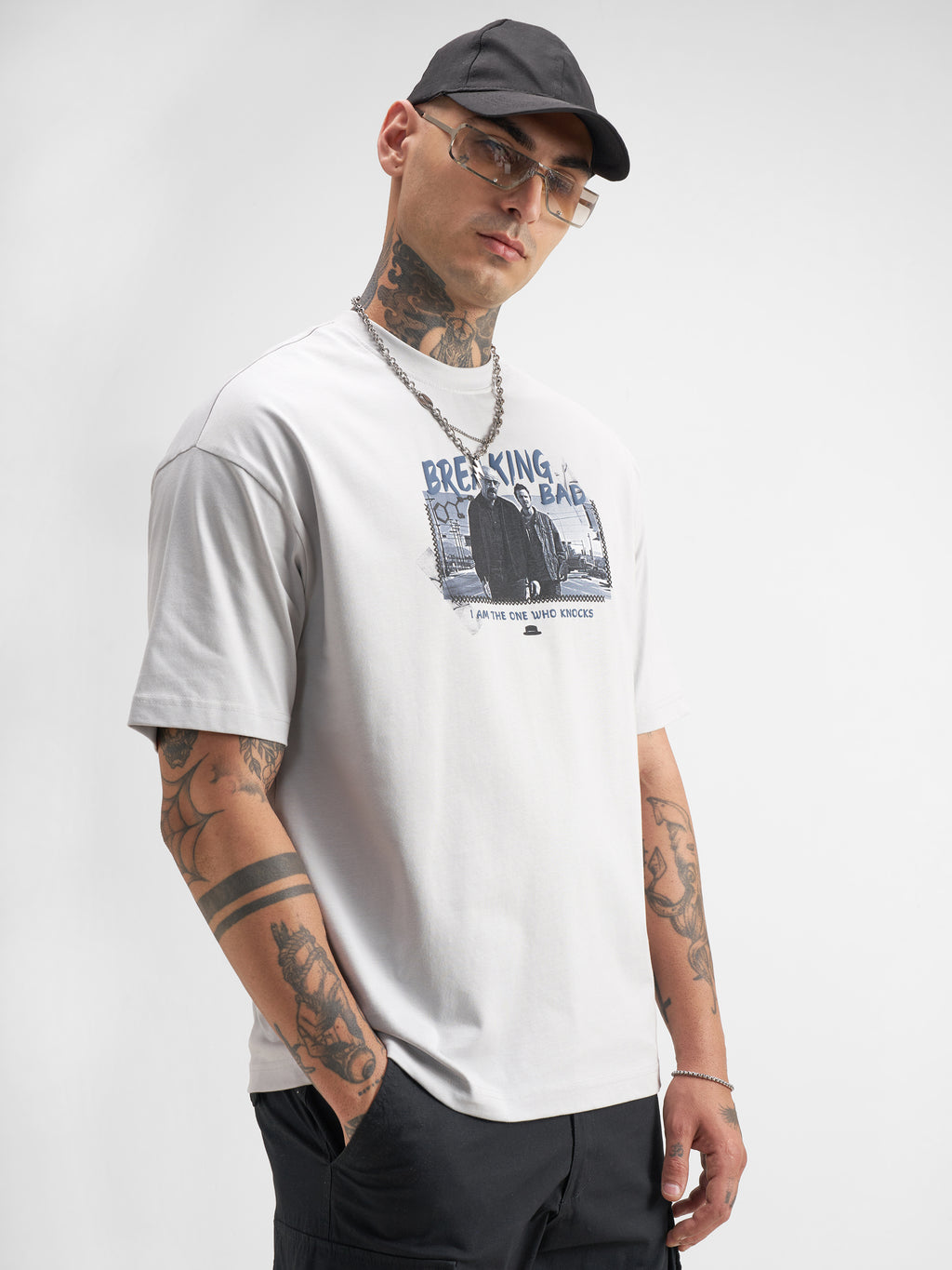 Highlander Men Orange Breaking Bad Printed Round Neck Oversized Fit T-Shirt - Grey - Image 6