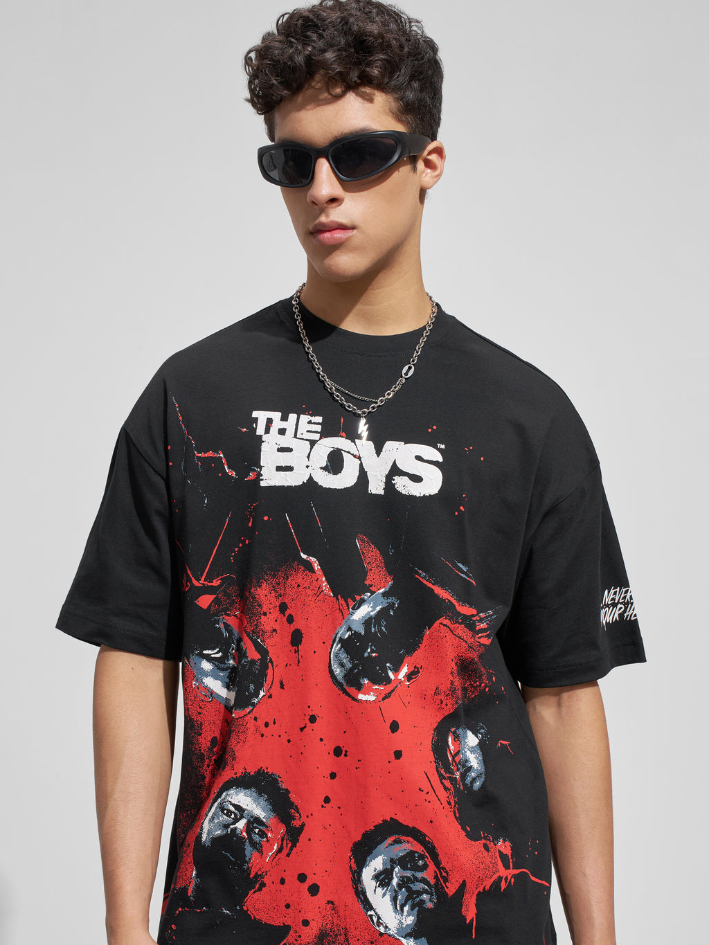 Highlander Men Black The Boys Printed Round Neck Oversized Fit T-Shirt