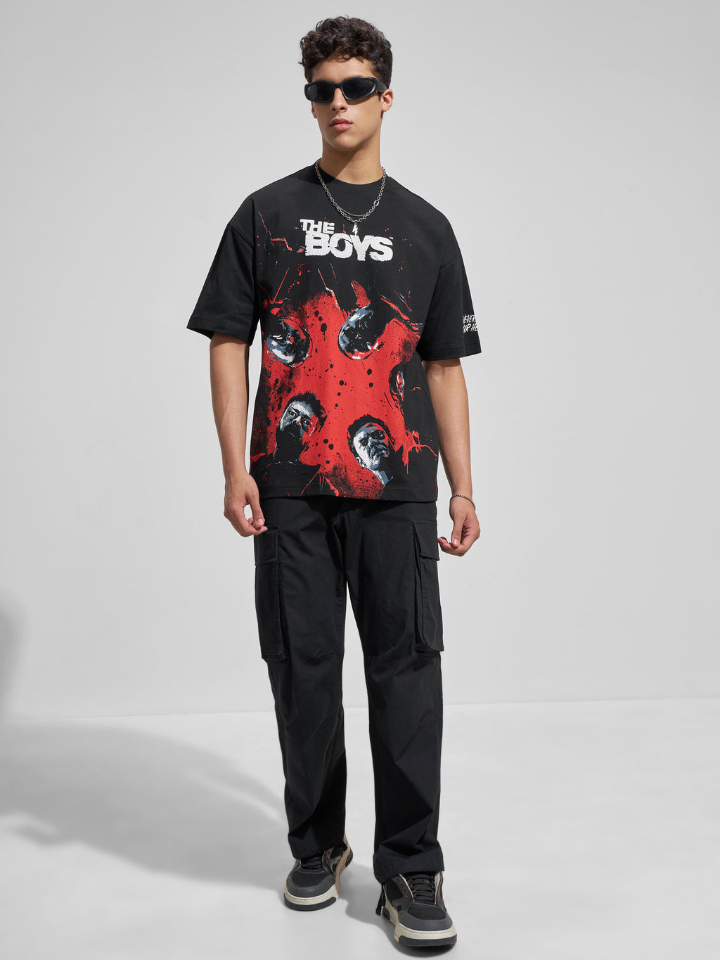 Highlander Men Black The Boys Printed Round Neck Oversized Fit T-Shirt