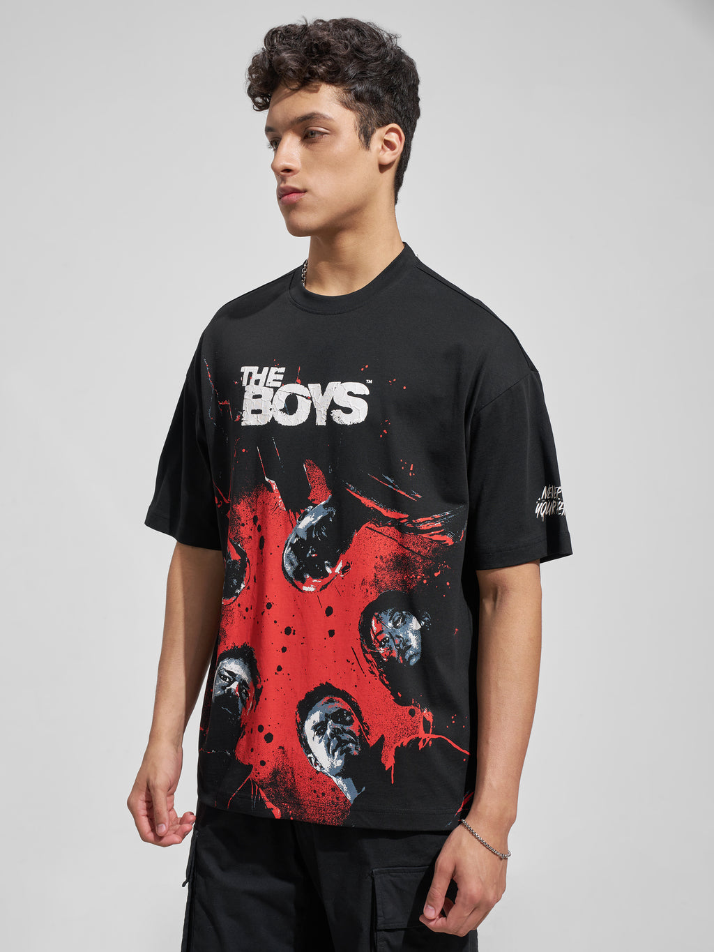 Highlander Men Black The Boys Printed Round Neck Oversized Fit T-Shirt