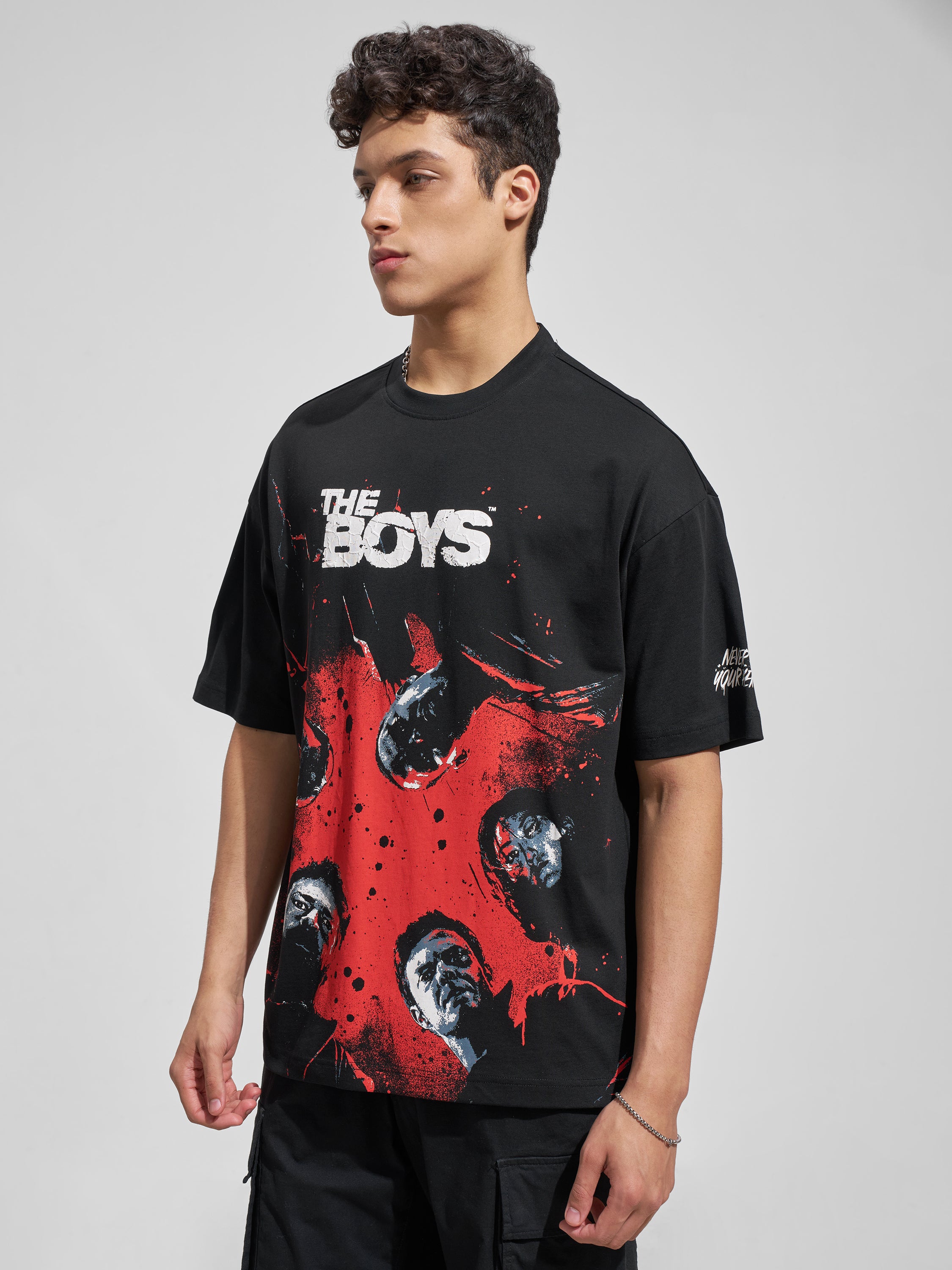 Highlander Men Black The Boys Printed Round Neck Oversized Fit T-Shirt