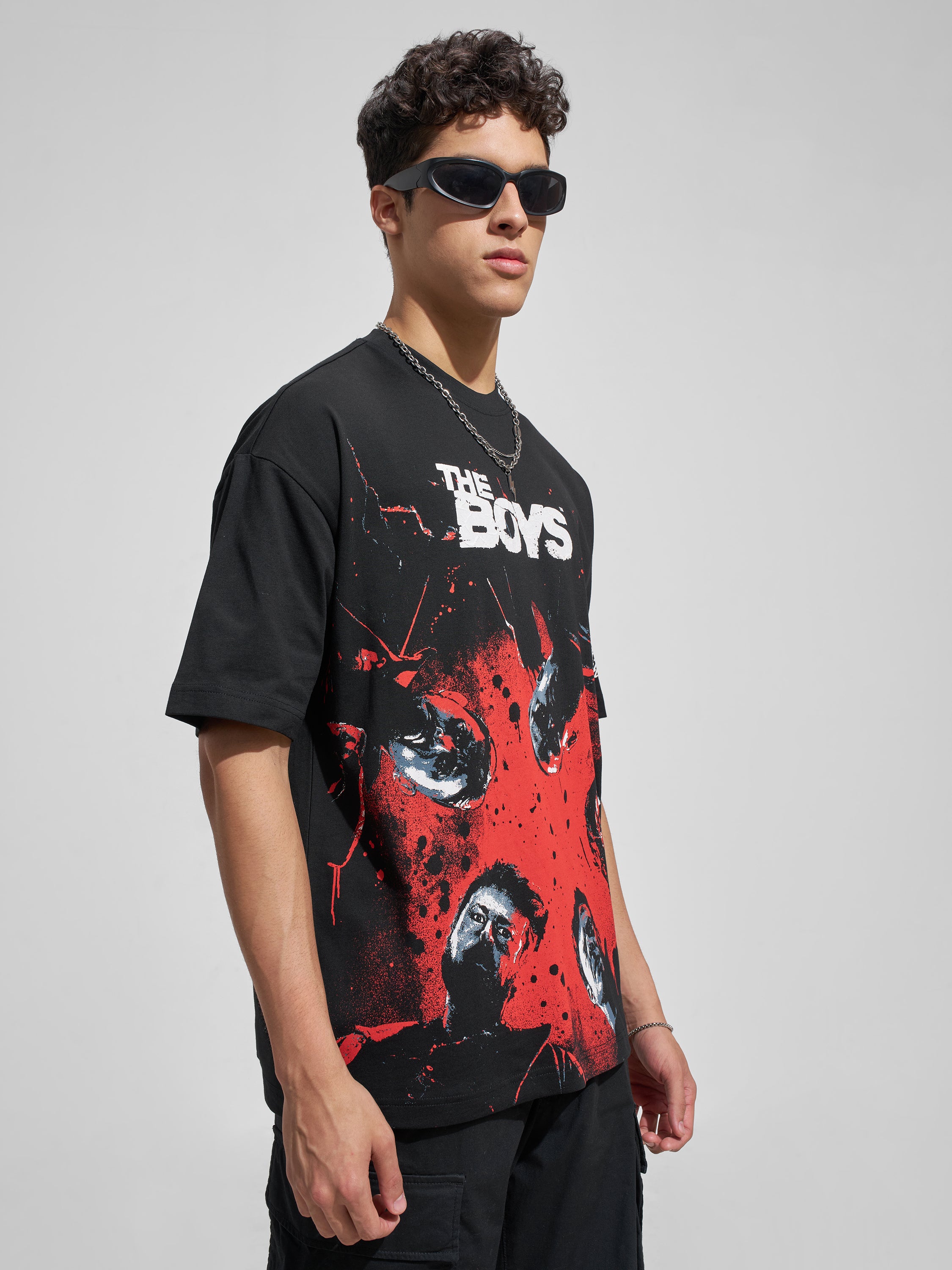 Highlander Men Black The Boys Printed Round Neck Oversized Fit T-Shirt