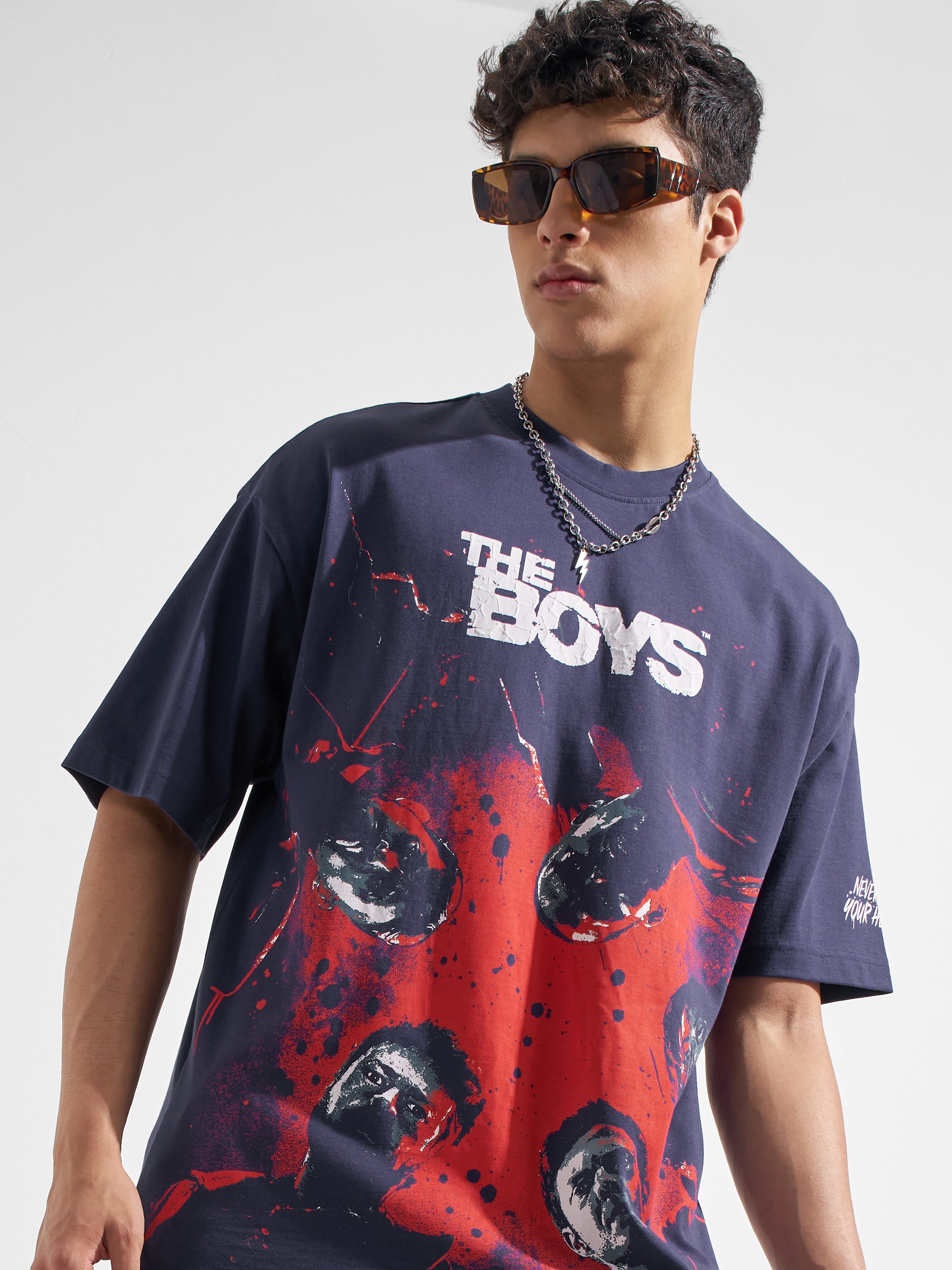Highlander Men Blue The Boys Printed Round Neck Oversized Fit T-Shirt