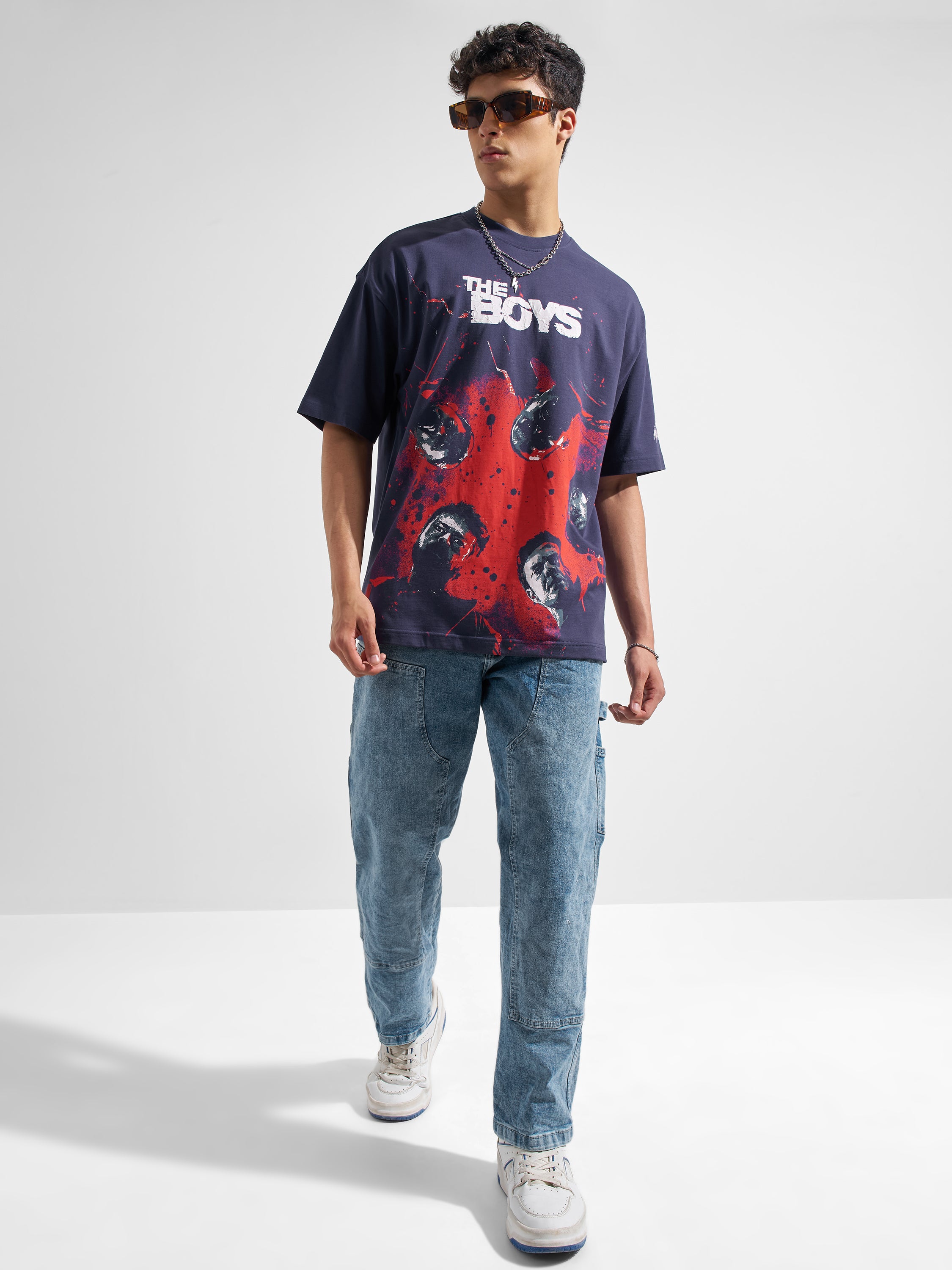 Highlander Men Blue The Boys Printed Round Neck Oversized Fit T-Shirt