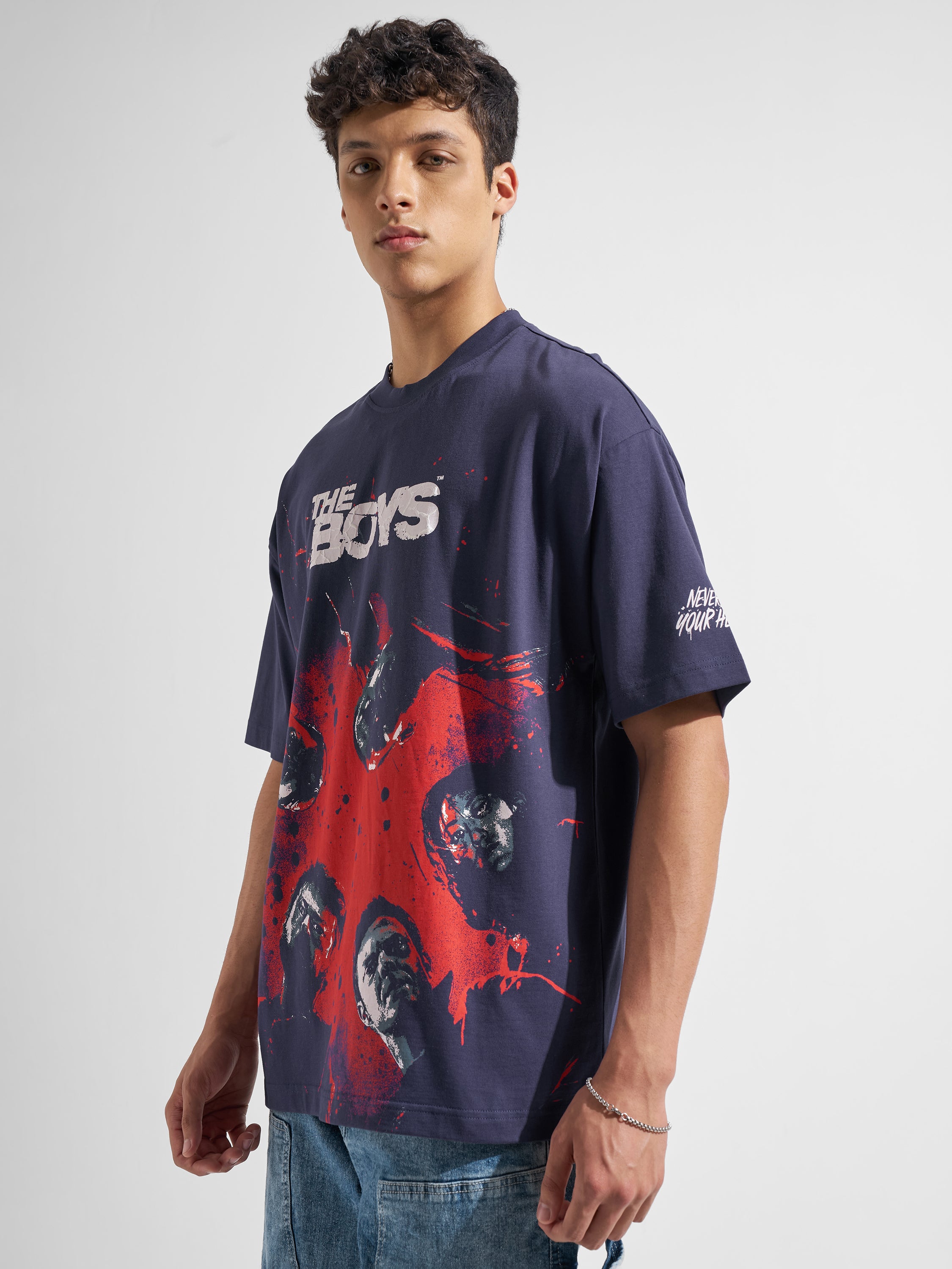 Highlander Men Blue The Boys Printed Round Neck Oversized Fit T-Shirt