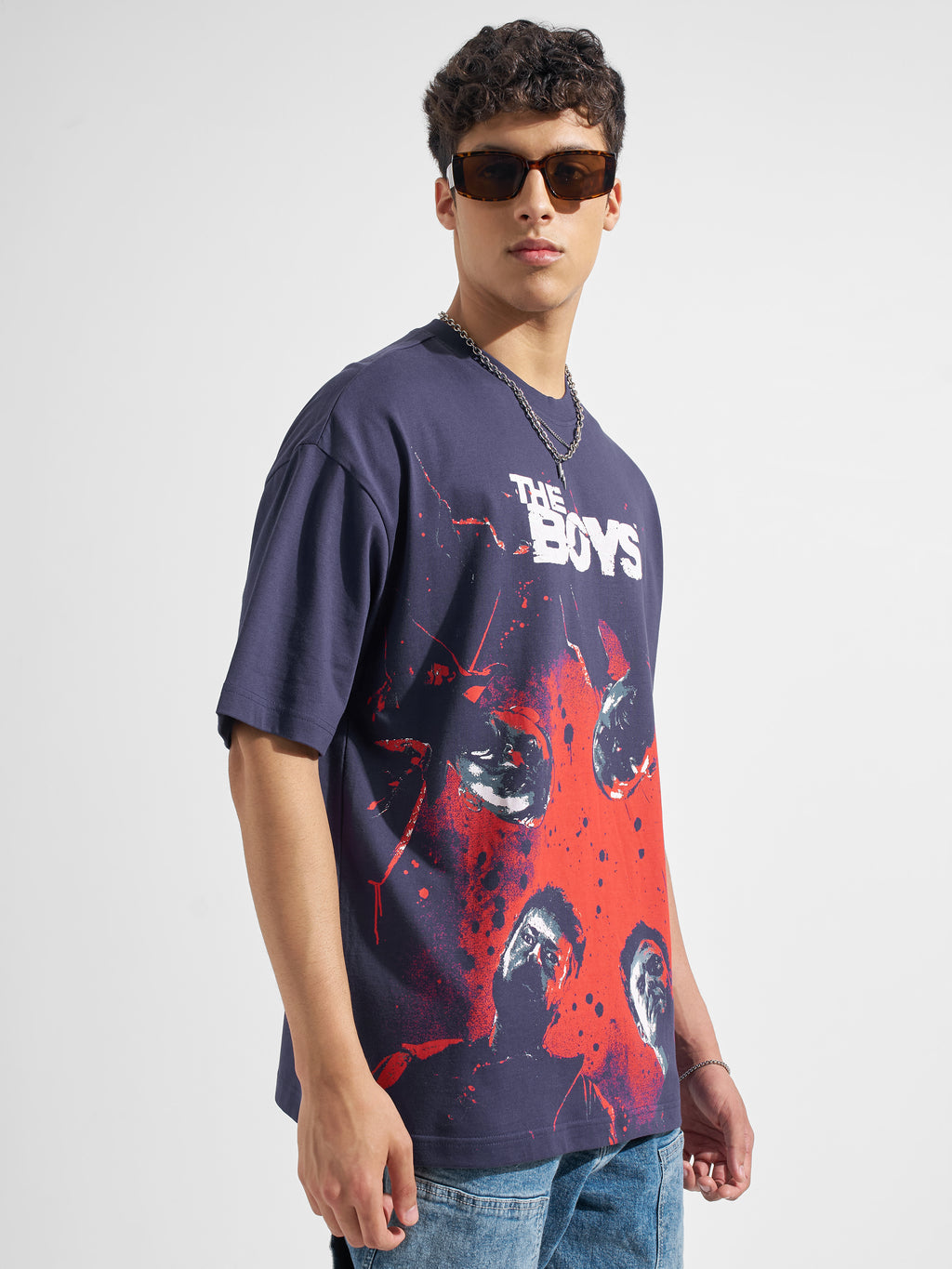 Highlander Men Blue The Boys Printed Round Neck Oversized Fit T-Shirt