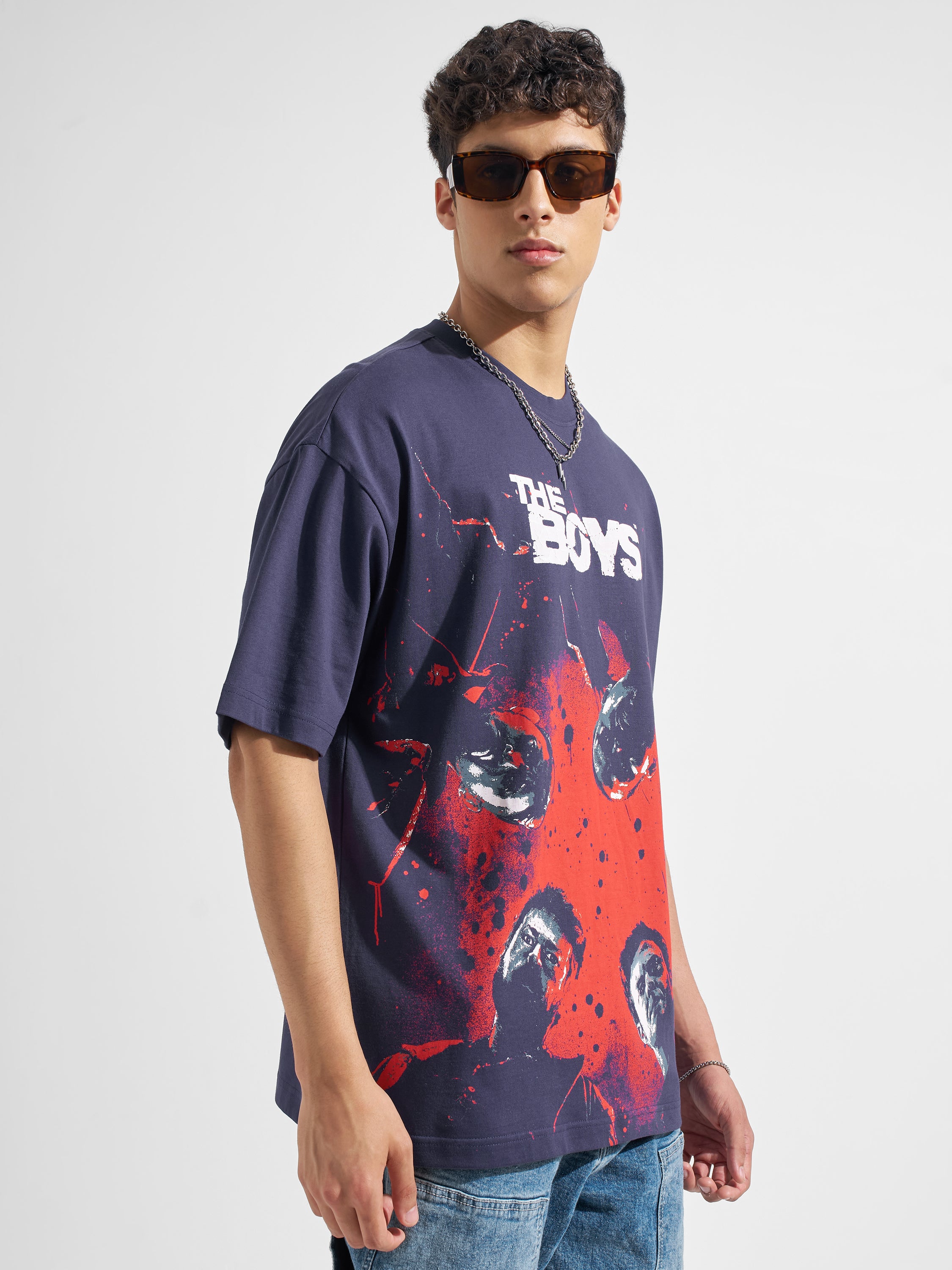 Highlander Men Blue The Boys Printed Round Neck Oversized Fit T-Shirt