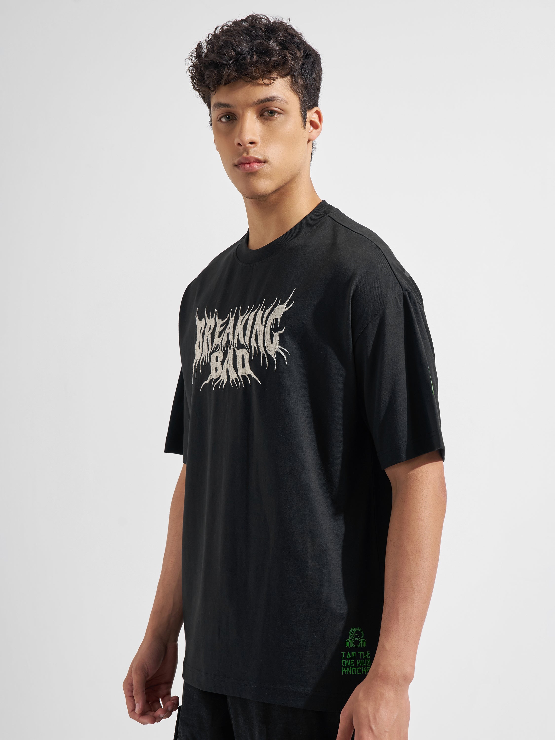 Highlander Men Black Breaking Bad Printed Round Neck Oversized Fit T-Shirt