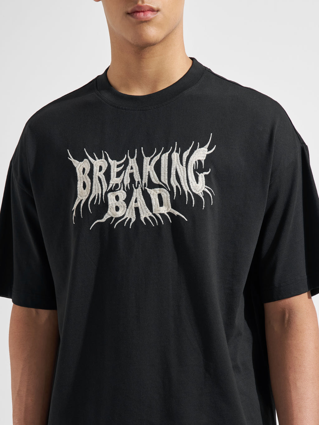Highlander Men Black Breaking Bad Printed Round Neck Oversized Fit T-Shirt