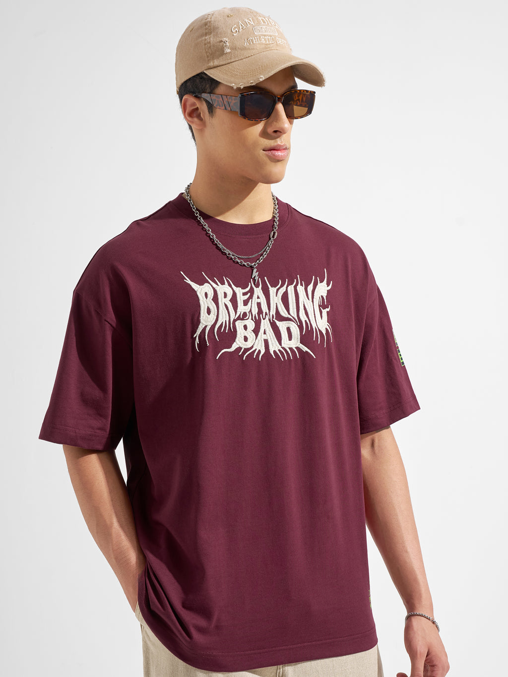 Highlander Men Maroon Breaking Bad Printed Round Neck Oversized Fit T-Shirt