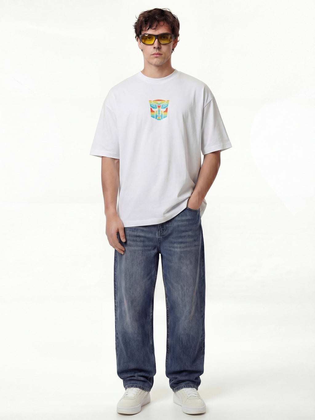 Highlander Men White Optimus Prime Printed Round Neck Oversized Fit T-Shirt - White - Image 4