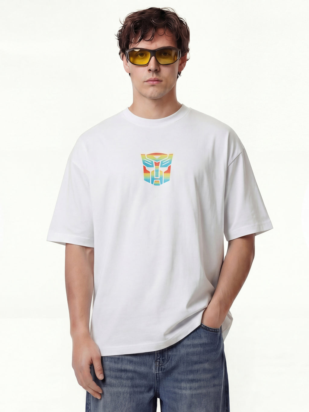 Highlander Men White Optimus Prime Printed Round Neck Oversized Fit T-Shirt - White - Image 5