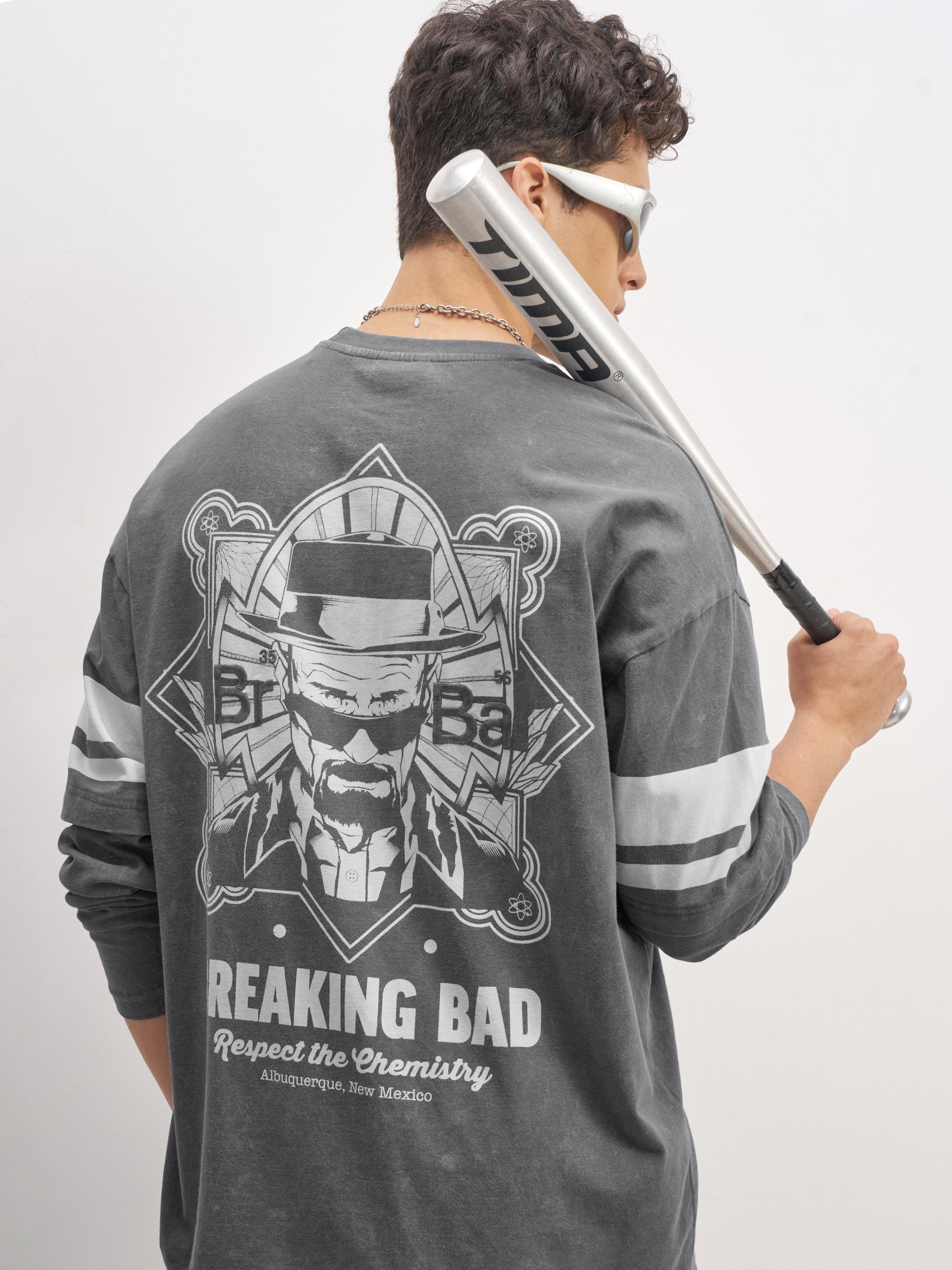 Highlander Men Grey Breaking Bad Printed Round Neck Oversized Fit T-Shirt - Grey - Image 1