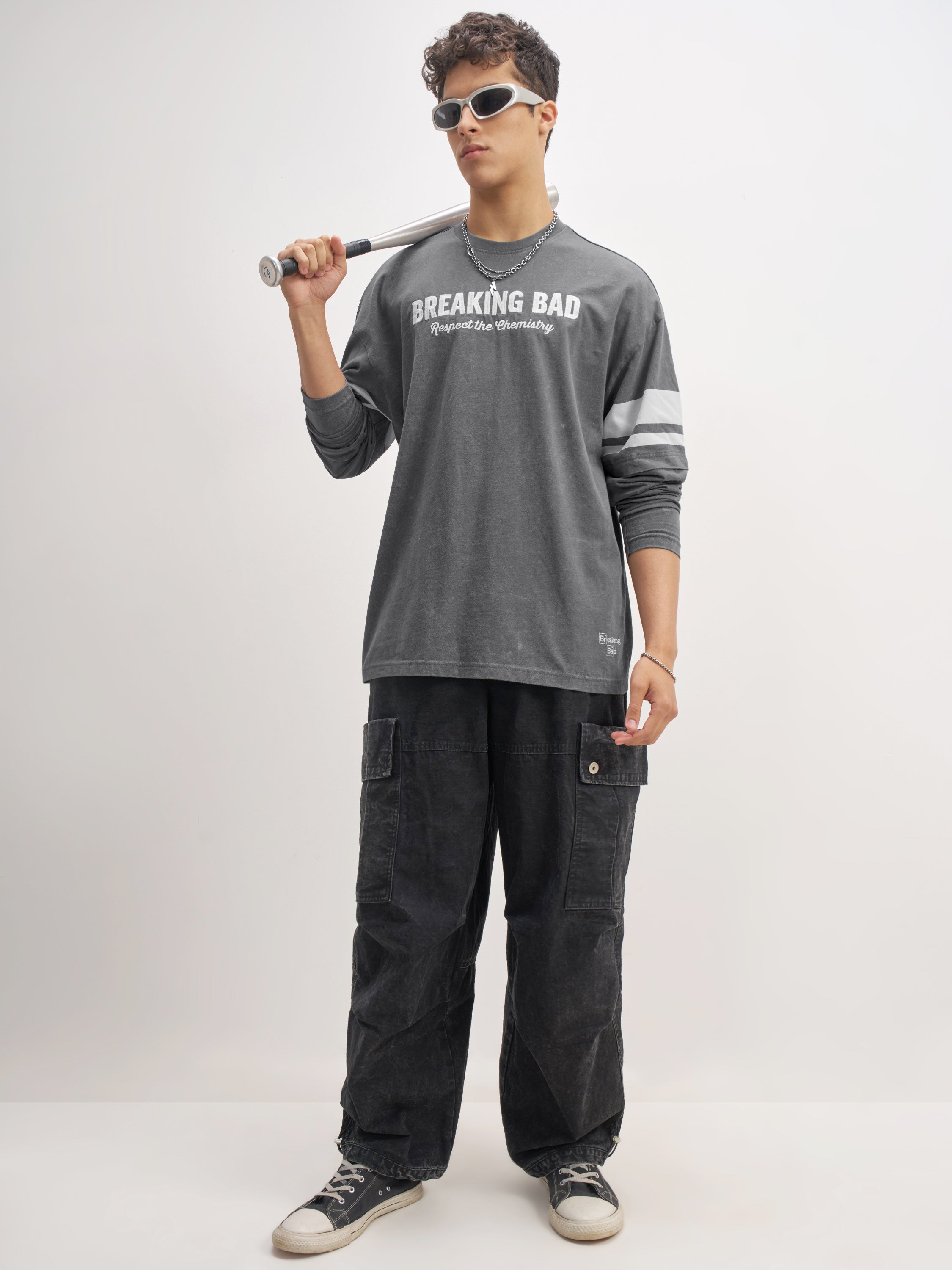 Highlander Men Grey Breaking Bad Printed Round Neck Oversized Fit T-Shirt - Grey - Image 2
