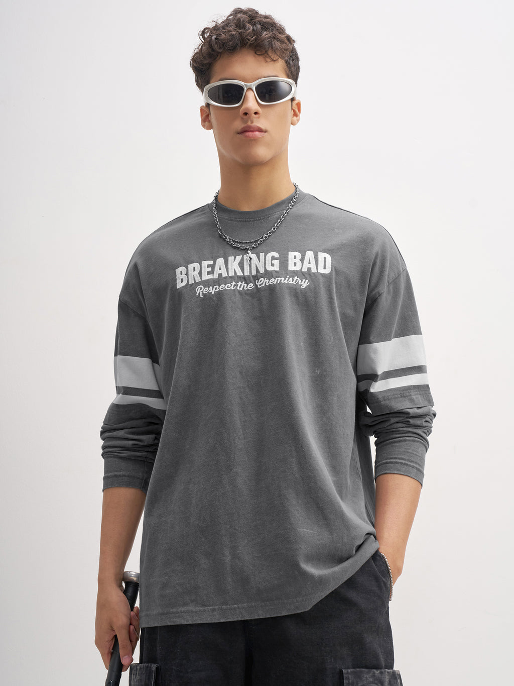 Highlander Men Grey Breaking Bad Printed Round Neck Oversized Fit T-Shirt - Grey - Image 3