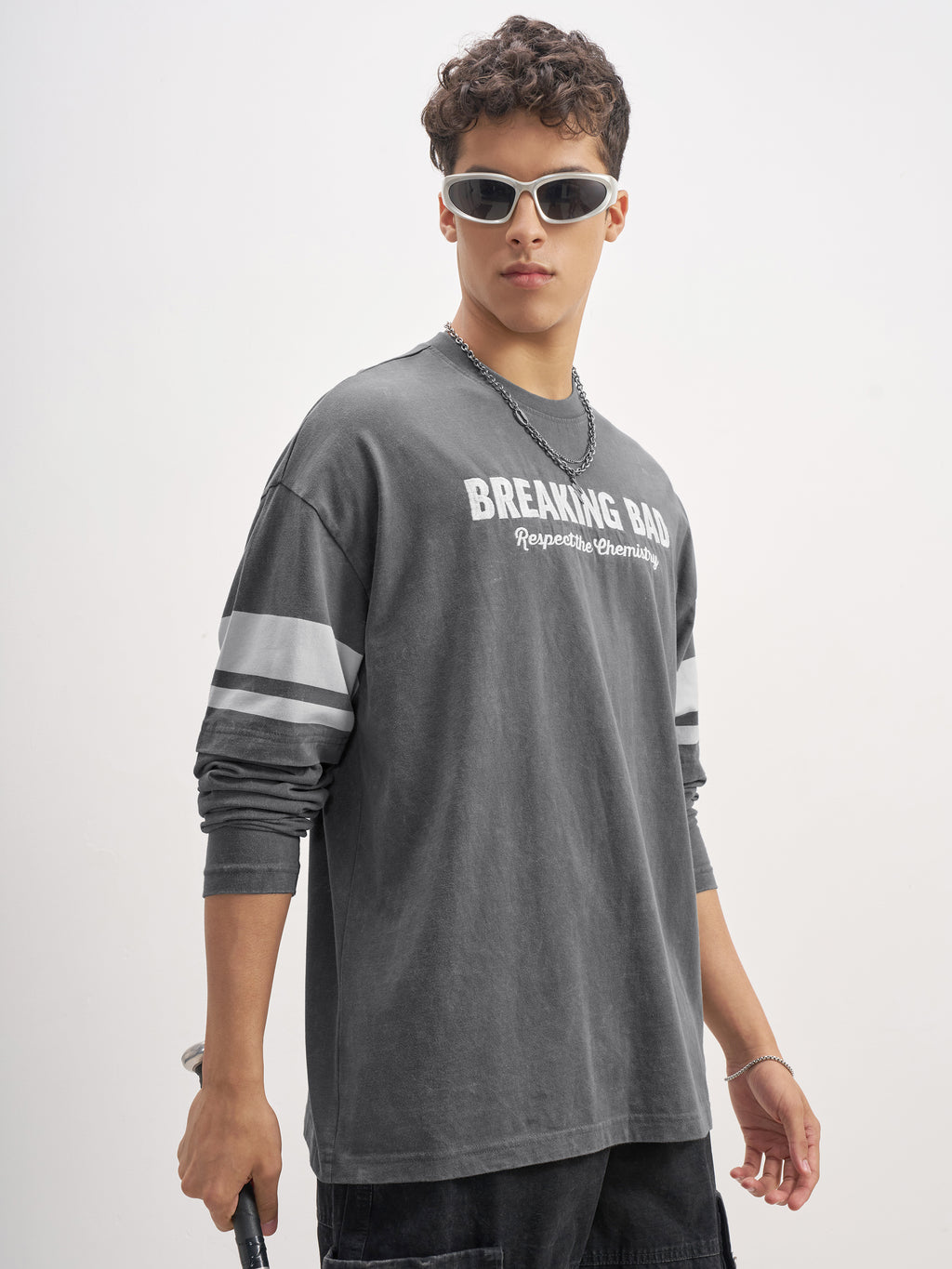 Highlander Men Grey Breaking Bad Printed Round Neck Oversized Fit T-Shirt - Grey - Image 6