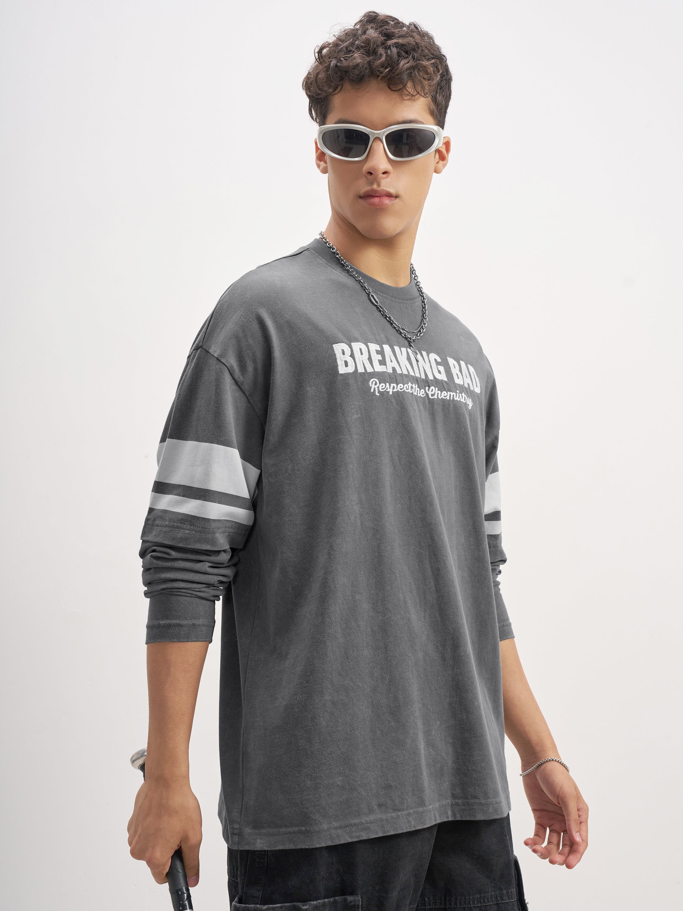 Highlander Men Grey Breaking Bad Printed Round Neck Oversized Fit T-Shirt - Grey - Image 6