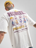 Highlander Men White Peanuts Printed Round Neck Oversized Fit T-Shirt - White - Image 1