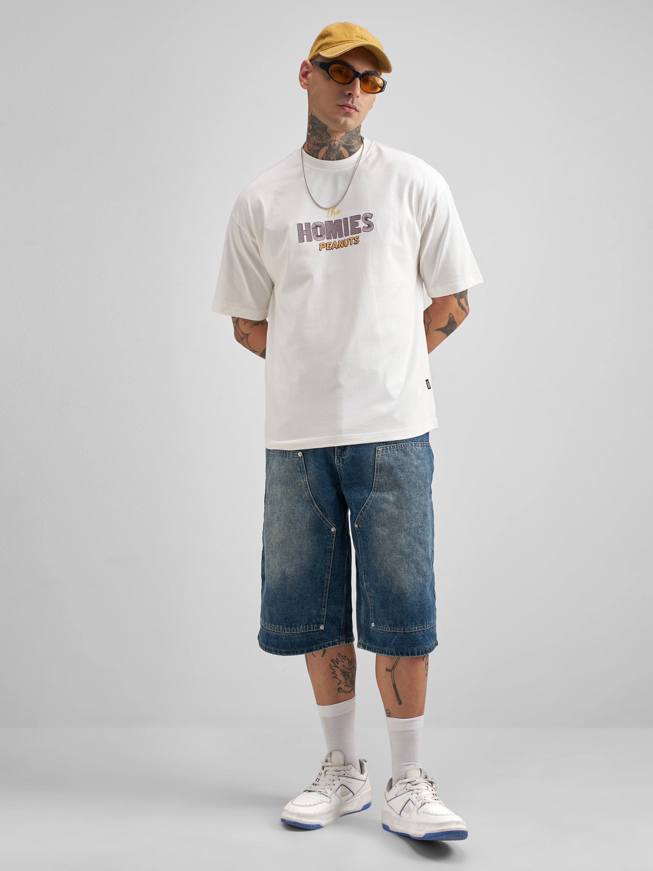 Highlander Men White Peanuts Printed Round Neck Oversized Fit T-Shirt - White - Image 2