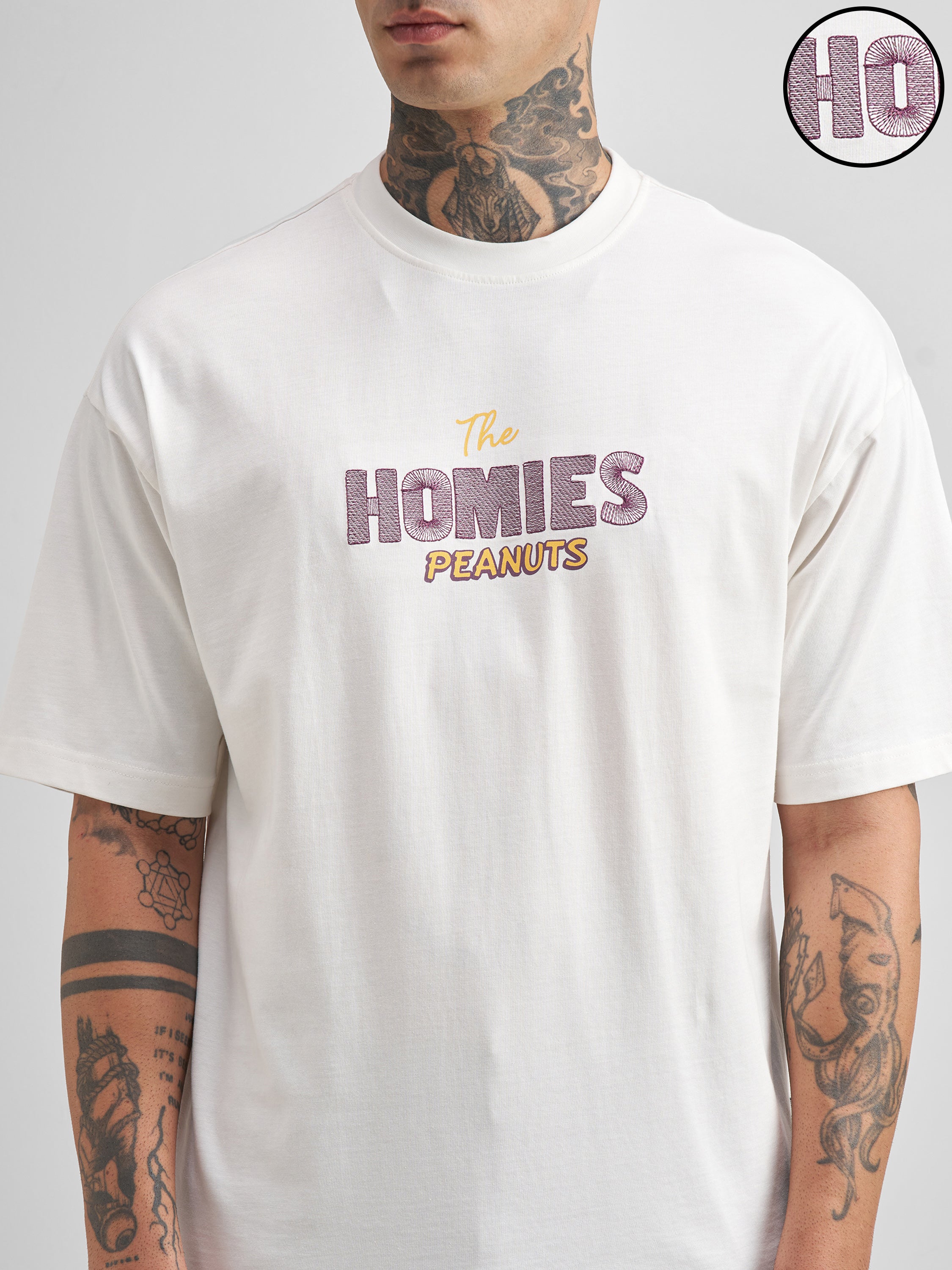 Highlander Men White Peanuts Printed Round Neck Oversized Fit T-Shirt - White - Image 5