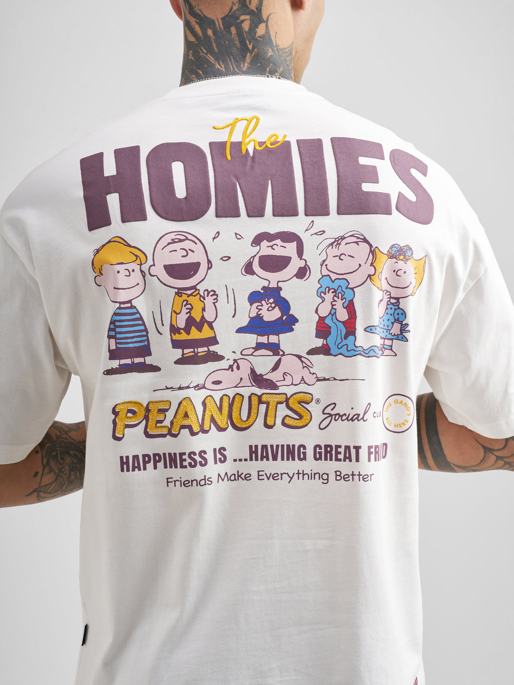 Highlander Men White Peanuts Printed Round Neck Oversized Fit T-Shirt - White - Image 7
