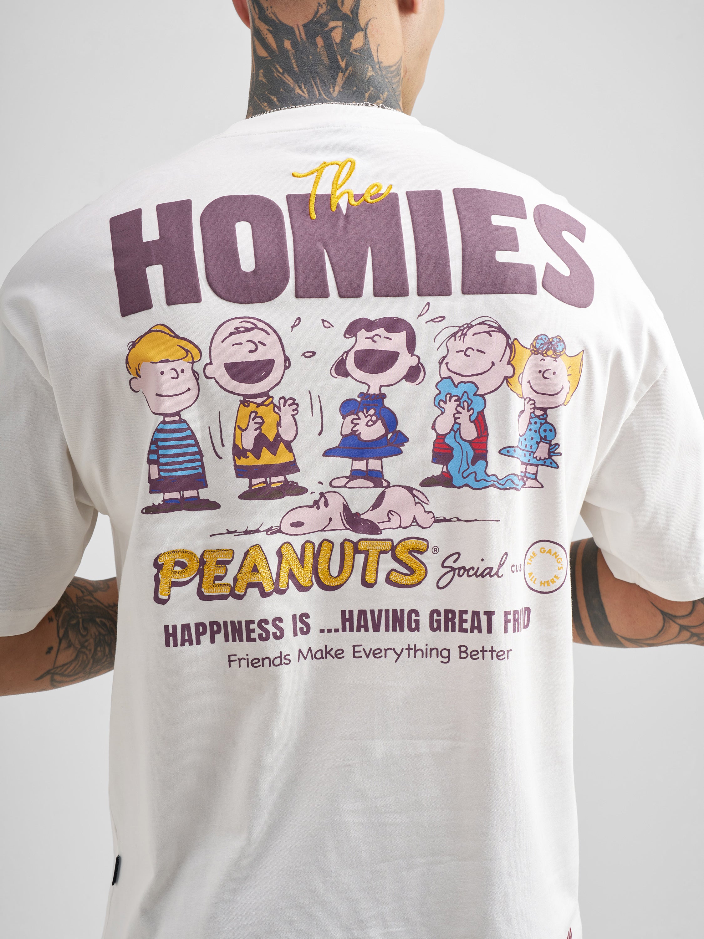 Highlander Men White Peanuts Printed Round Neck Oversized Fit T-Shirt - White - Image 7