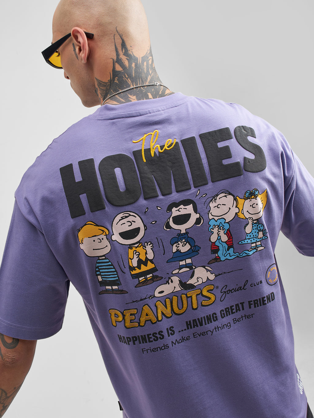 Highlander Men Purple Peanuts Printed Round Neck Oversized Fit T-Shirt - Purple - Image 1