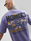 Highlander Men Purple Peanuts Printed Round Neck Oversized Fit T-Shirt - Purple - Image 1