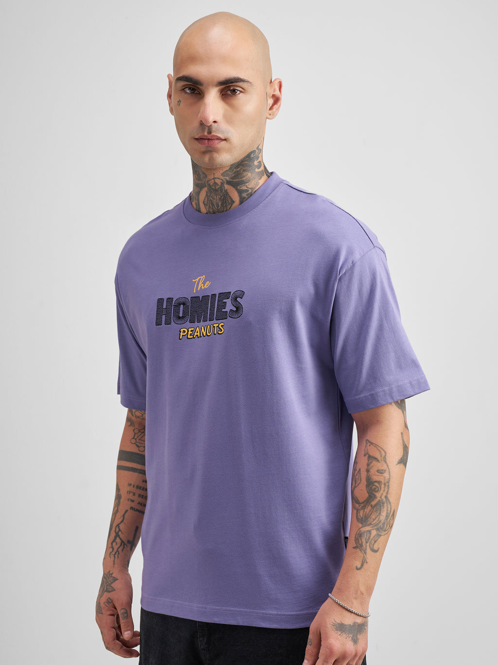 Highlander Men Purple Peanuts Printed Round Neck Oversized Fit T-Shirt - Purple - Image 4