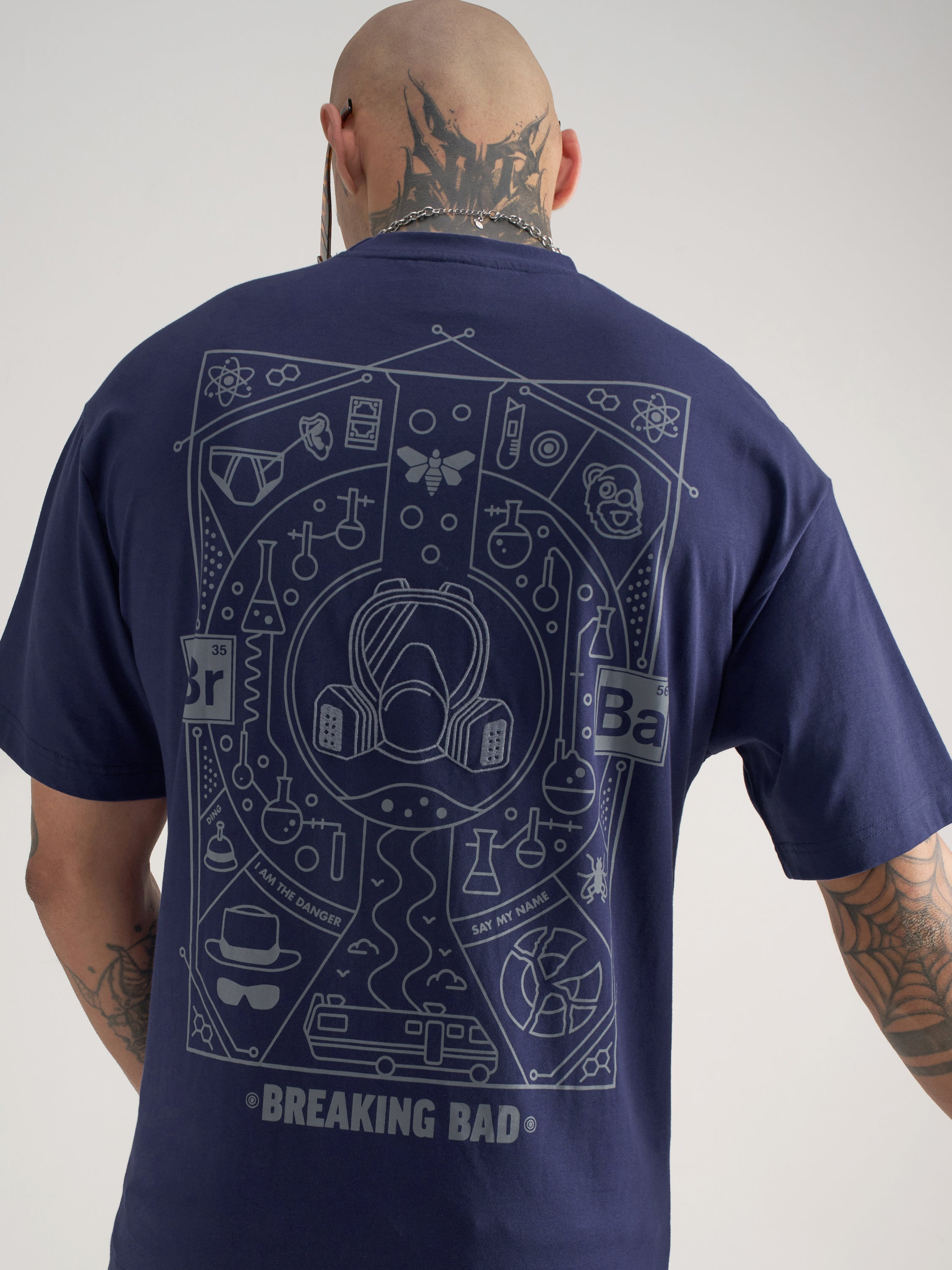 Highlander Men Blue Breaking Bad Embroidered Round Neck Oversized Fit T-Shirt - Blue - Image 1
