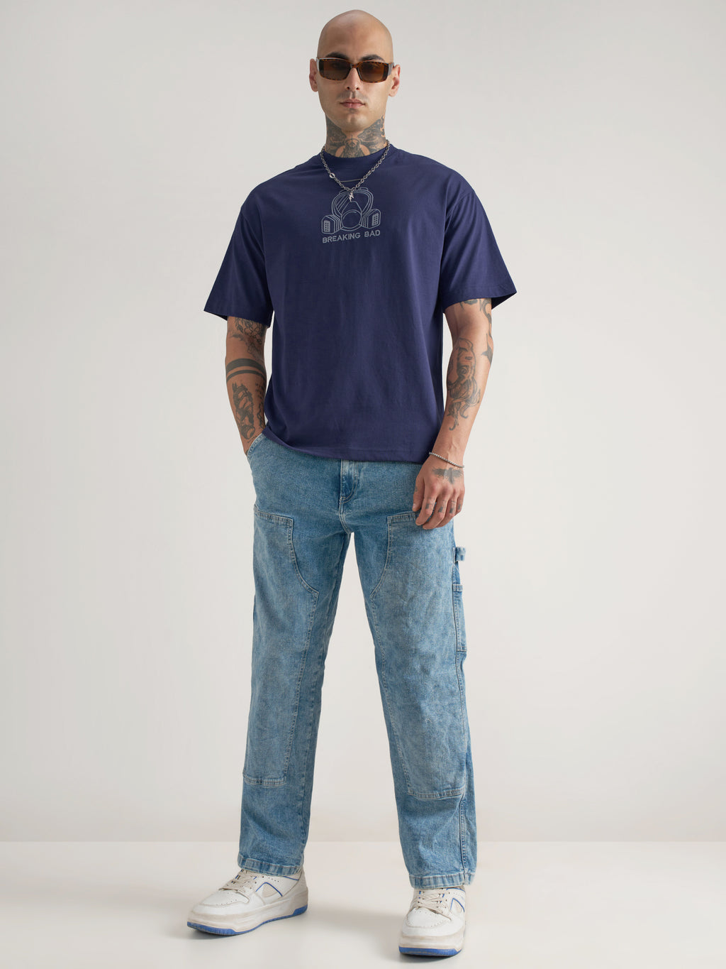 Highlander Men Blue Breaking Bad Embroidered Round Neck Oversized Fit T-Shirt - Blue - Image 2